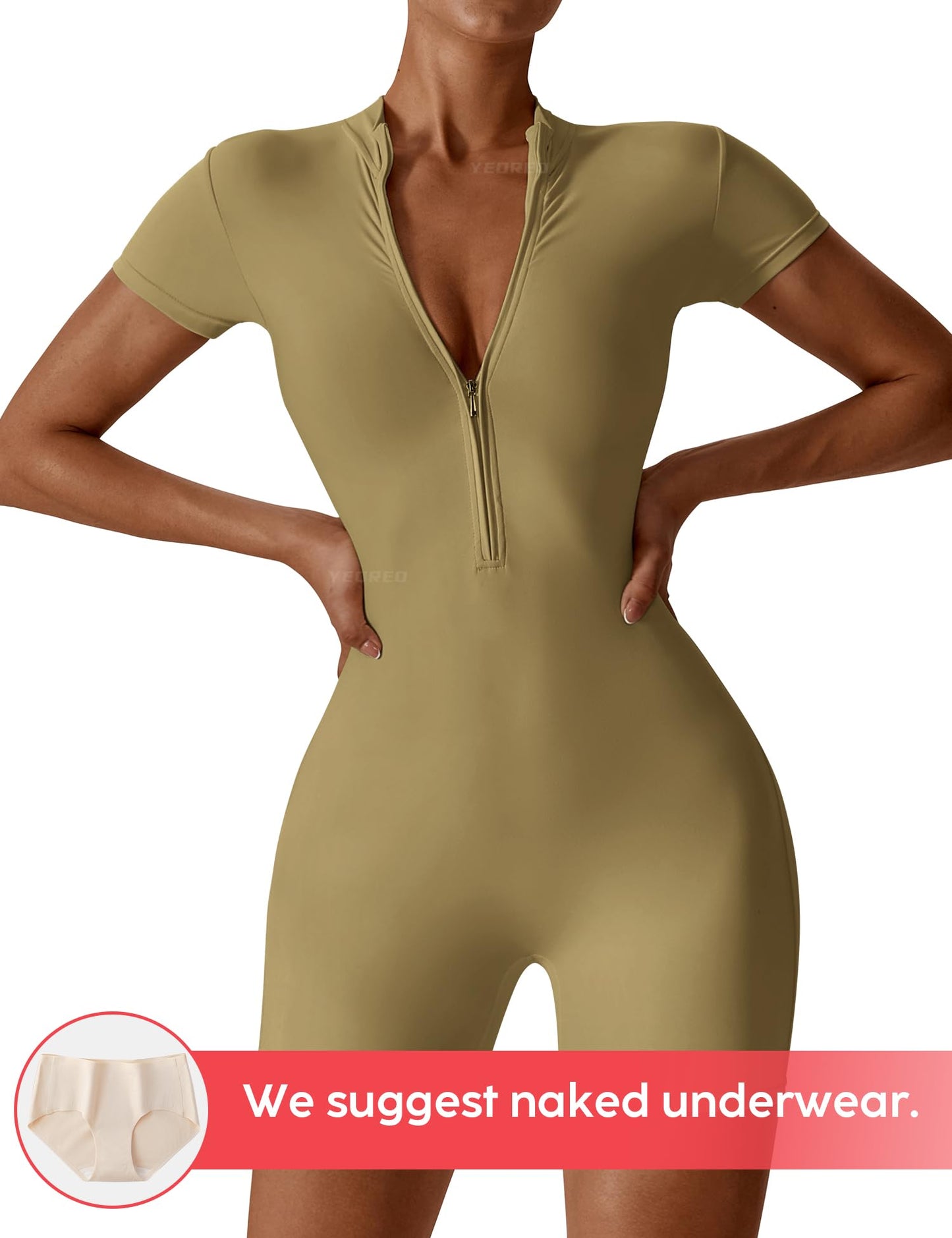 Women Short Sleeve Workout Jumpsuit - Sexy One Piece Zip Up Romper Bottom Shorts Bodysuit Bodycon