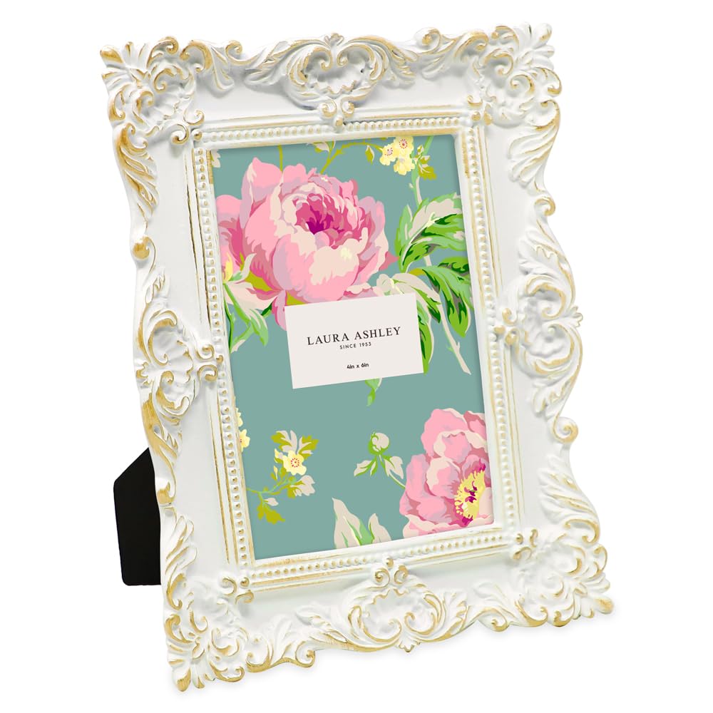 Laura Ashley 2x3 Ornate Resin Picture Frame – Handcrafted Floral Design with Easel for Tabletop and Wall Display