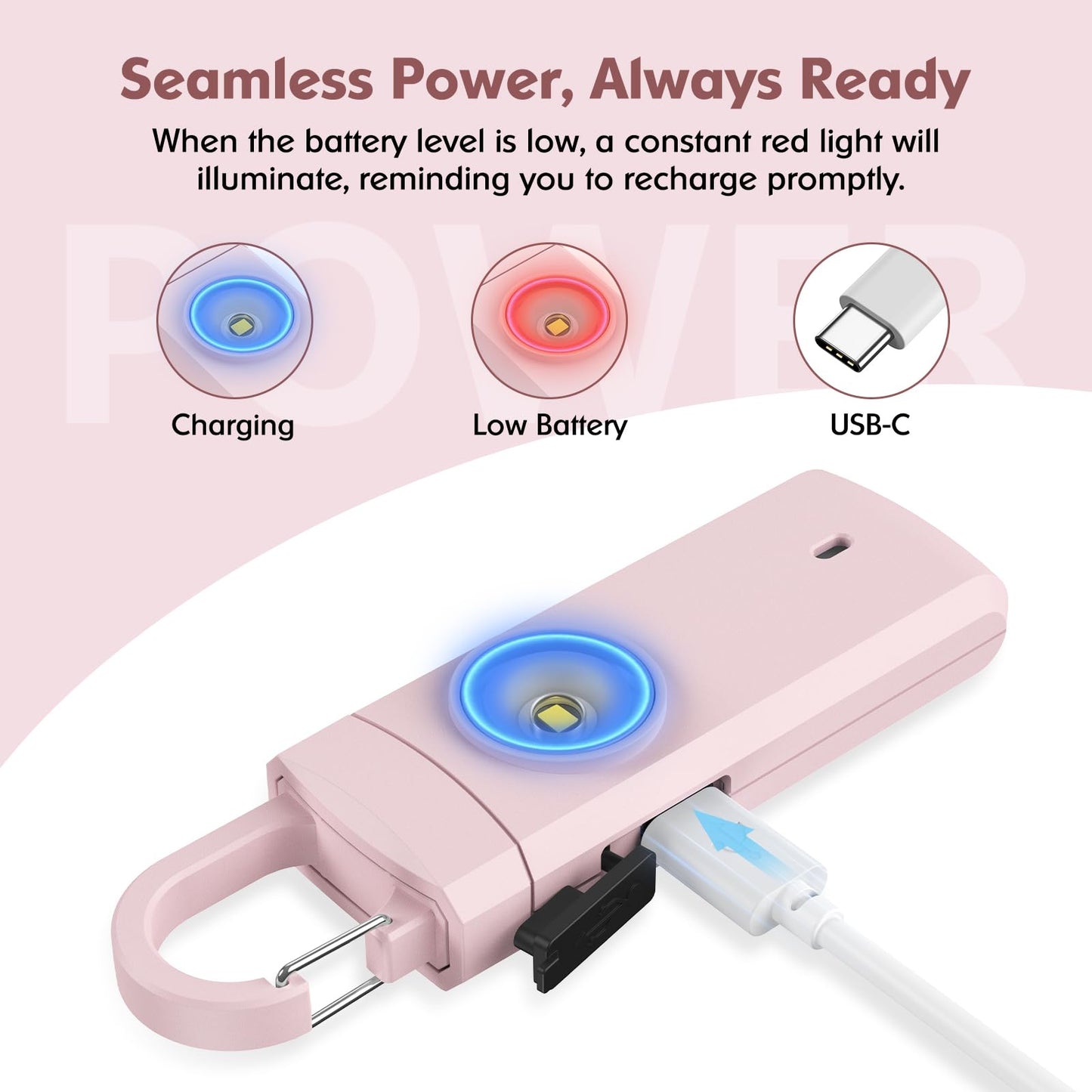 Rechargeable Personal Alarm for Women, USB Charging