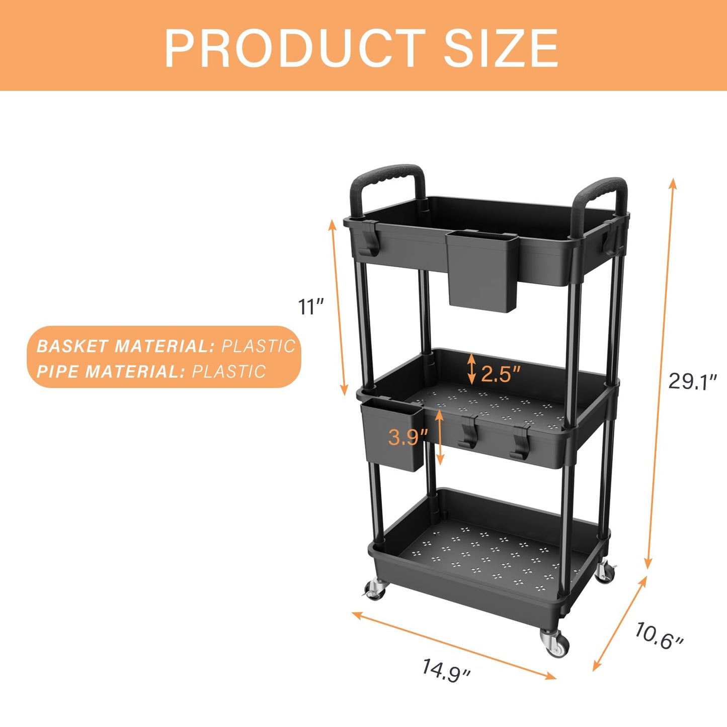 Rolling Utility Cart with Drawer,Storage Cart with Iron Wheels