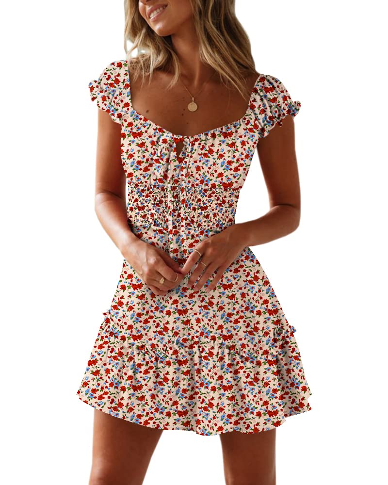 Women's Summer Ruffle Sleeve Sweetheart Neckline Printing Mini Dress