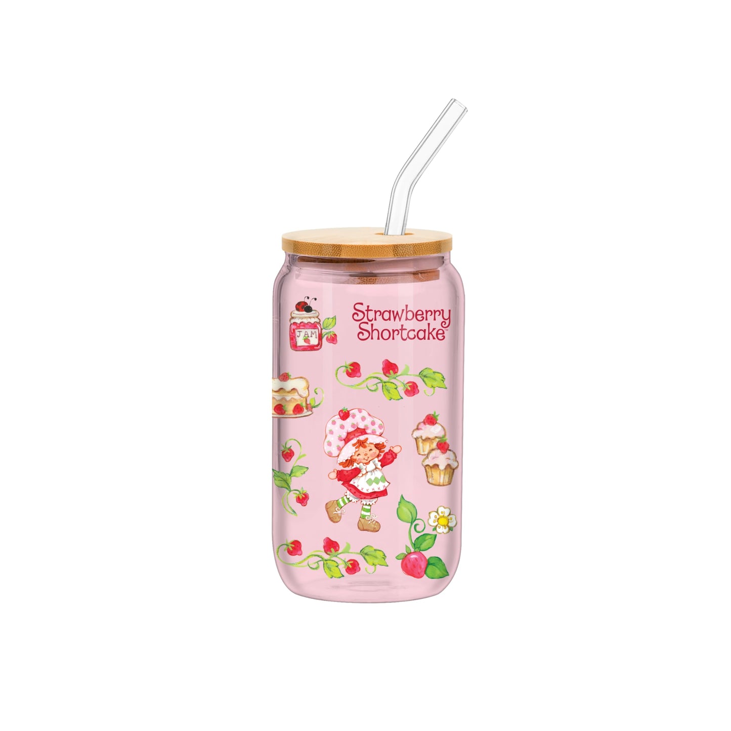 Sanrio Glass Jar Tumbler with Bamboo Lid and Glass Straw, 16 Ounces