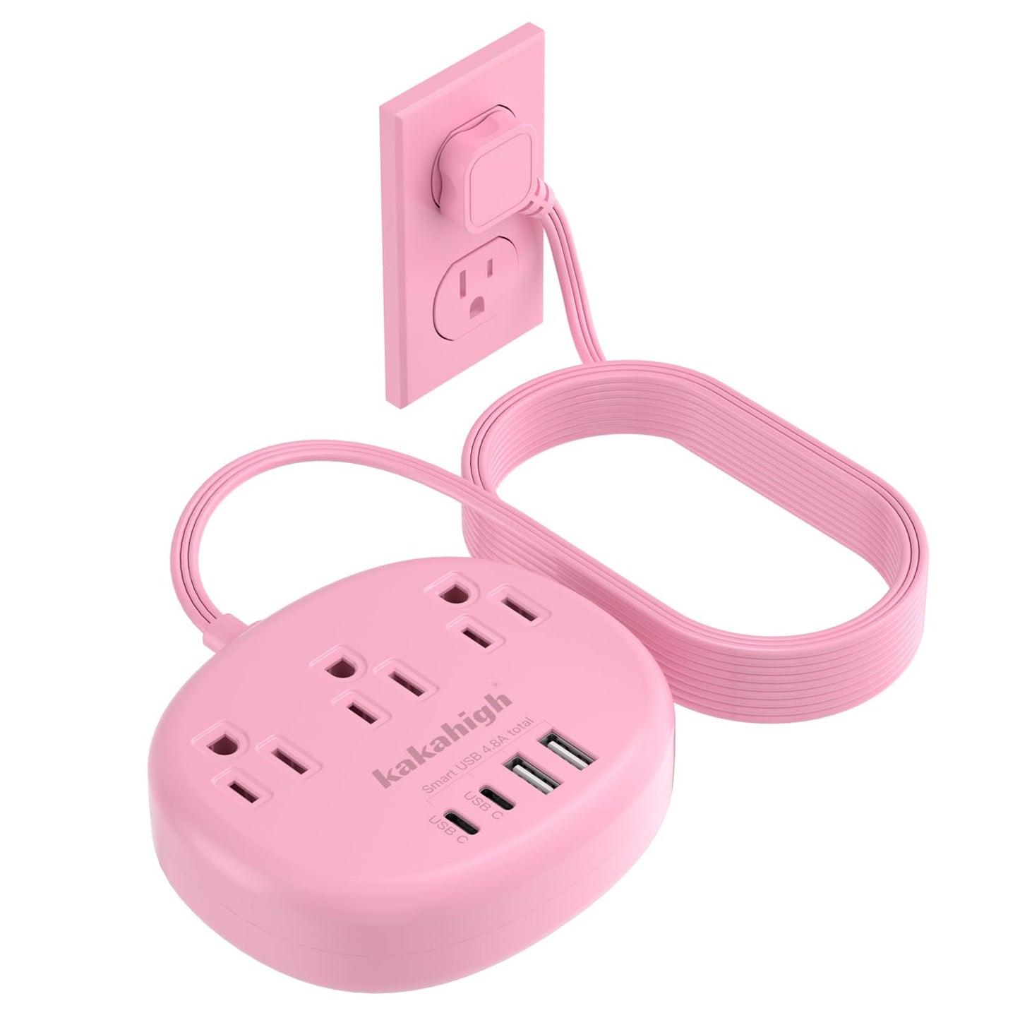 Cute Surge Protector – 5FT Flat Extension Cord, 3 Outlets, 4 USB Ports (24W)