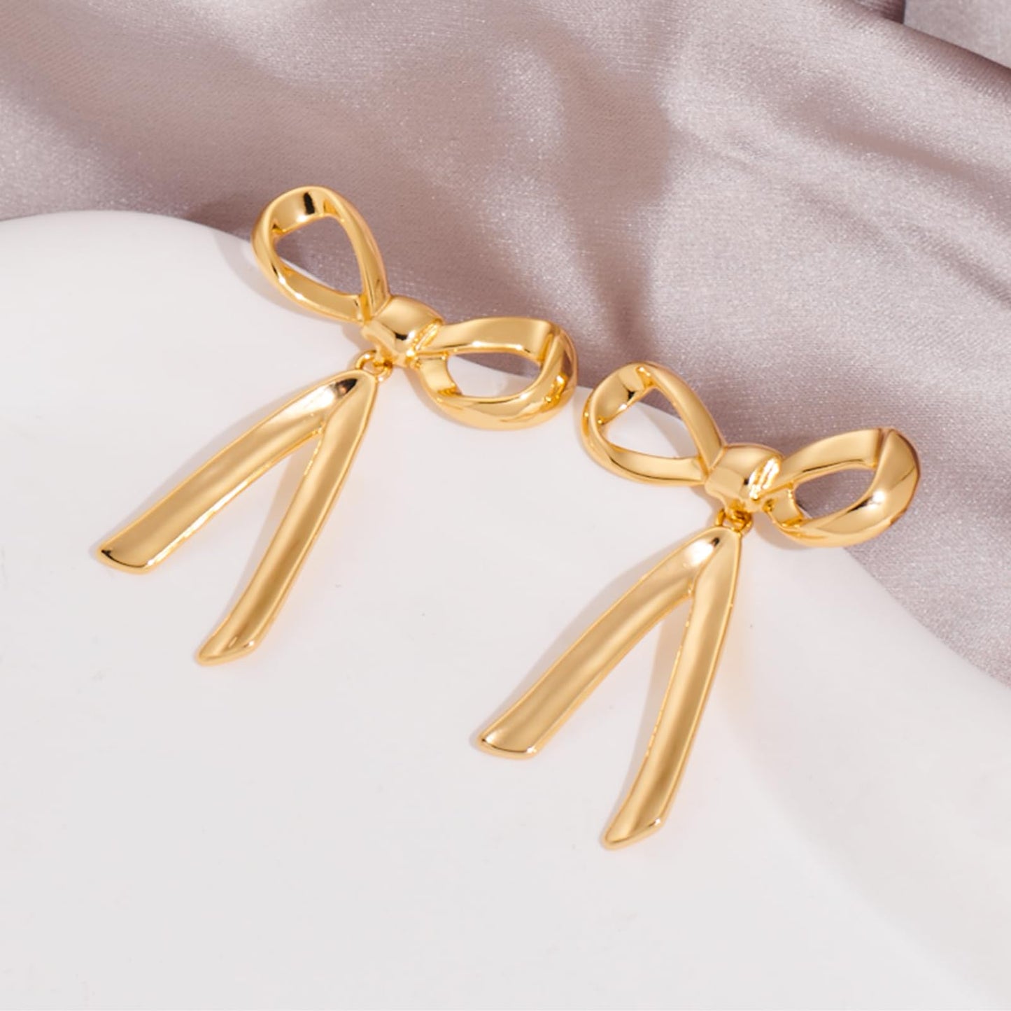 Gold Silver Bow Drop Earrings - Long Tassel Chain Bow Earrings