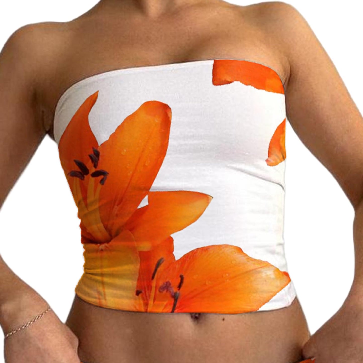 Women Y2k Floral Tube Tops Flower Print Strapless Sleeveless Bandeau Tops