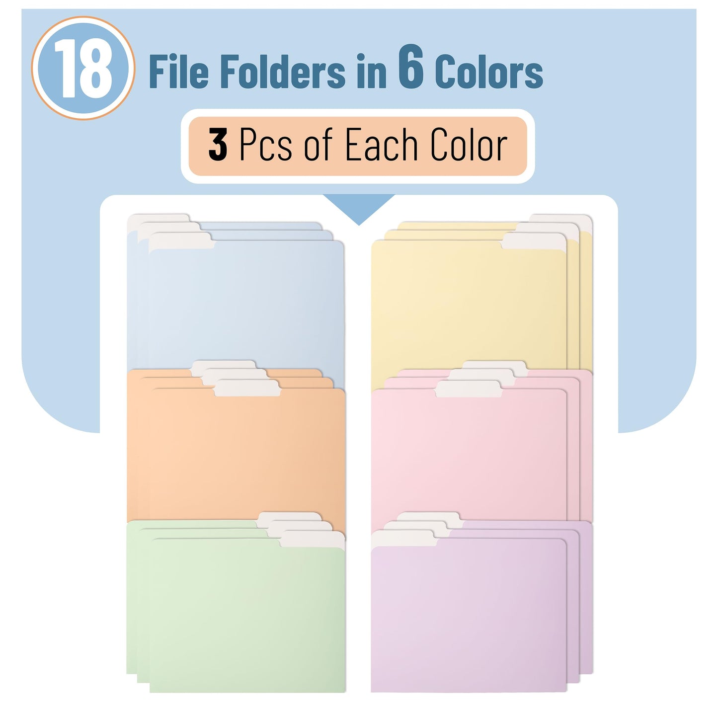 Pastel Colored Poly File Folders, 1/3 Cut Tab, 6 Pack, Letter Size, File Folders