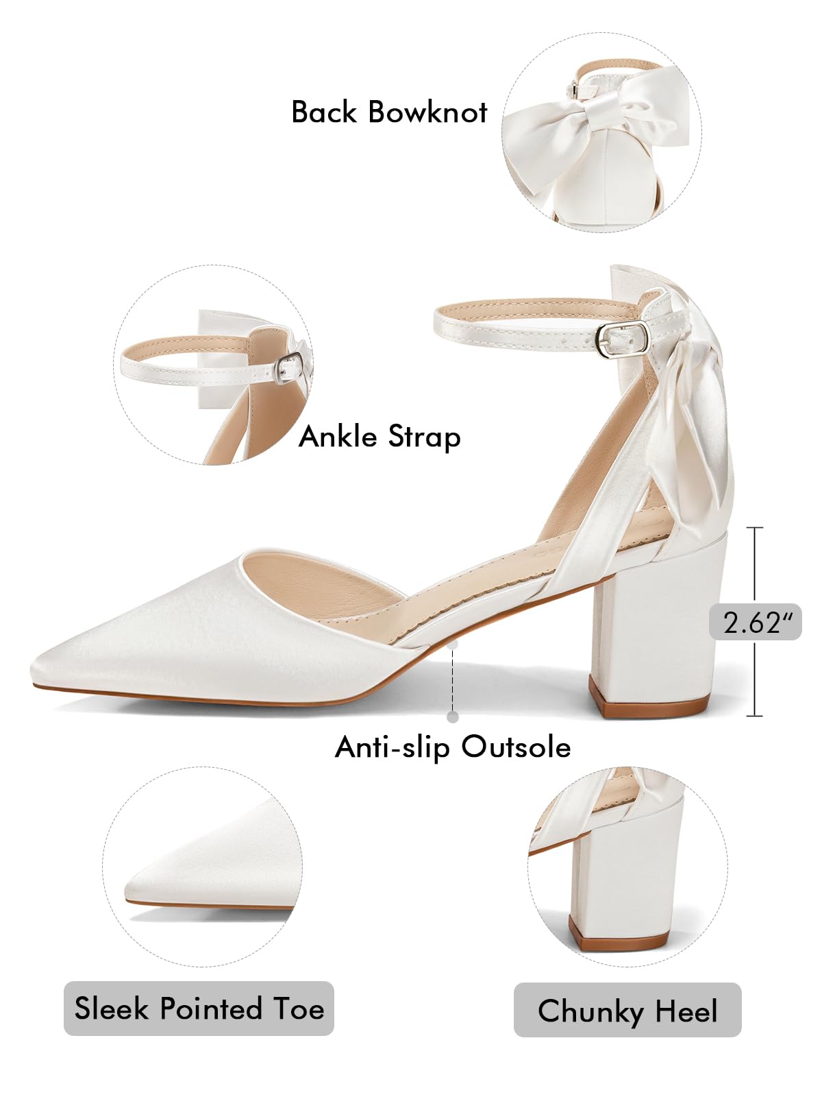 Womens Chunky Heels Low Heel Ankle Strap Pumps Closed Pointed Toe Shoes