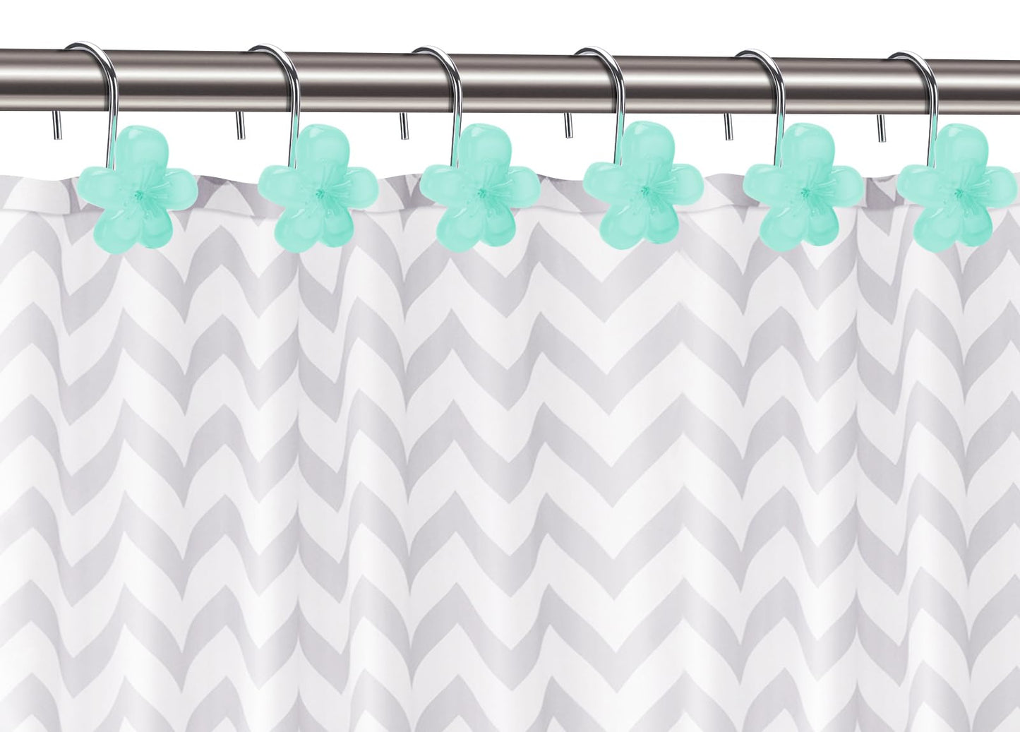 Pretty Floral Themed Cute Flower Shower Curtain Hooks - Glow in The Dark Elegant Bathroom Decor