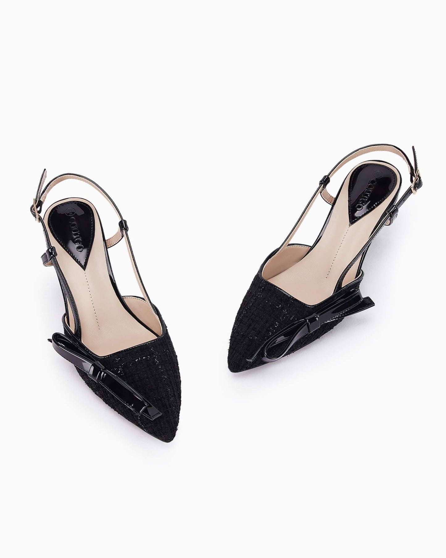 Women's Slingback Low Kitten Heels Closed Pointed Toe Bow Pumps