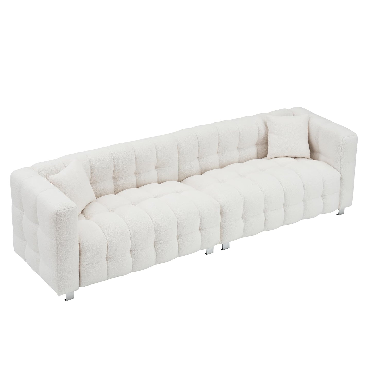 Modern Sofa Couch with Metal Legs Upholstered Tufted 3 Seater Couch with 2 Pillows Decor