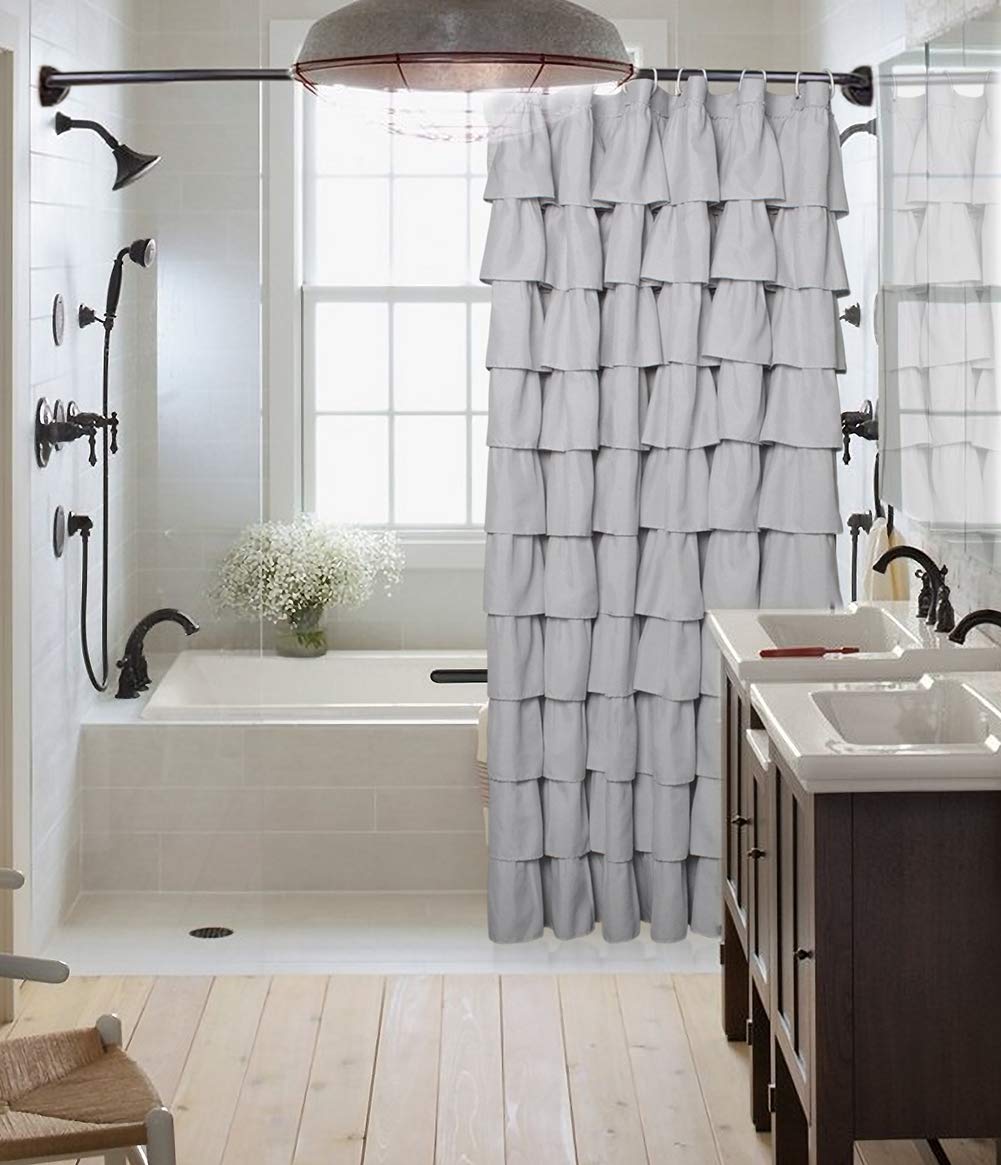 Ruffle Shower Curtain Farmhouse Rustic Fabric Cloth Shower Curtains for Bathroom, 72" x 72"