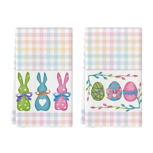 Stripe Rabbit Bunny Eggs Easter Kitchen Towels Dish Towels, Set of 2