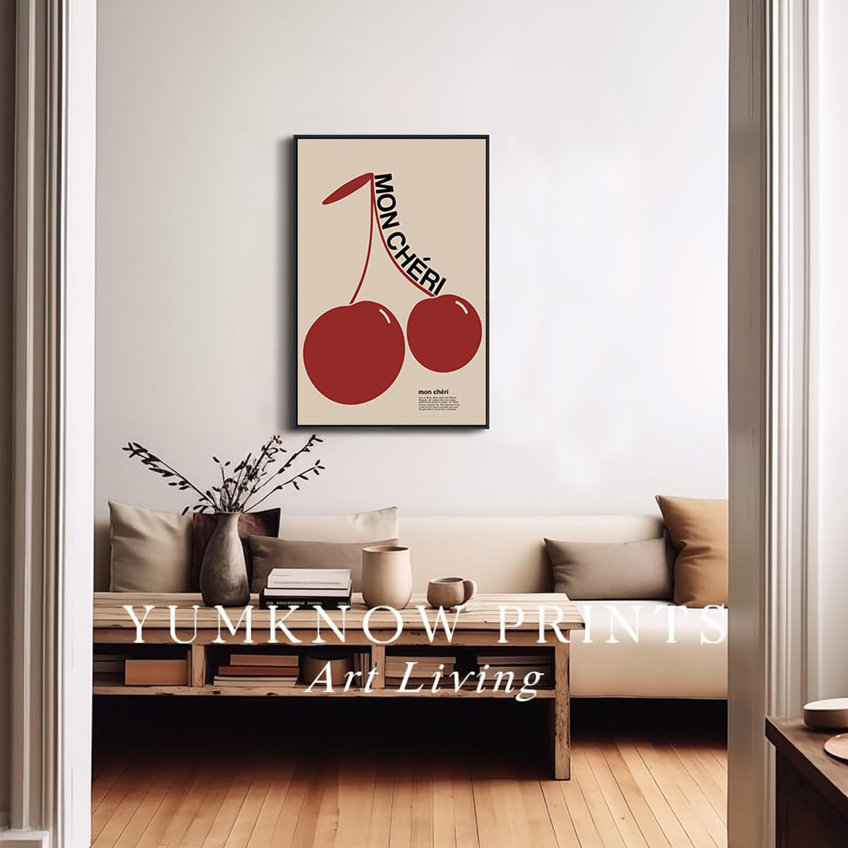 Trendy Red Cherry Canvas Wall Art – Preppy Aesthetic Poster for Living Room Decor, 16x24 Inch Unframed