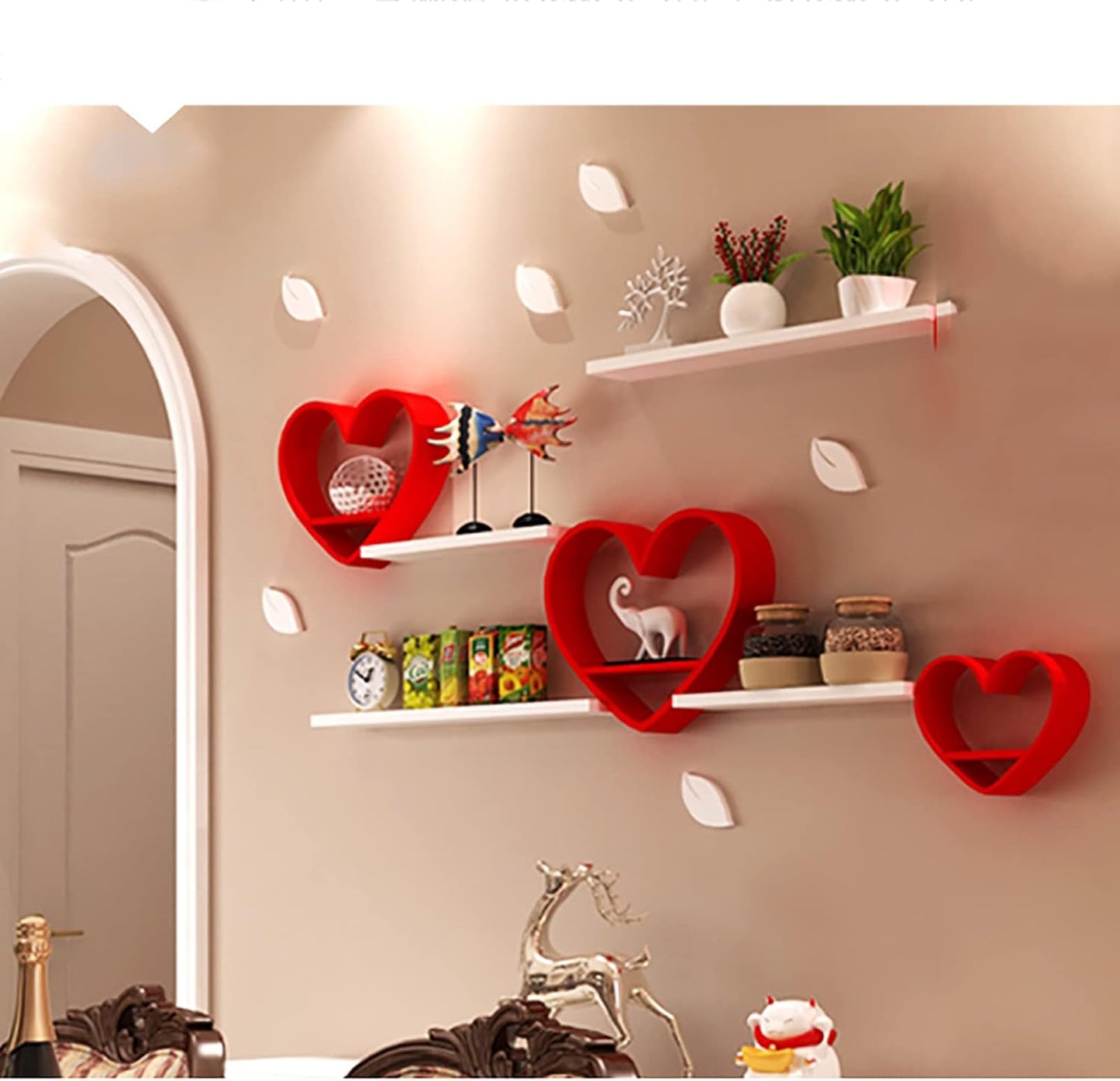 Set of 3 Heart-Shaped Floating Shelves – Kawaii Wood Wall Decor for Bedroom, Bathroom & Living Room