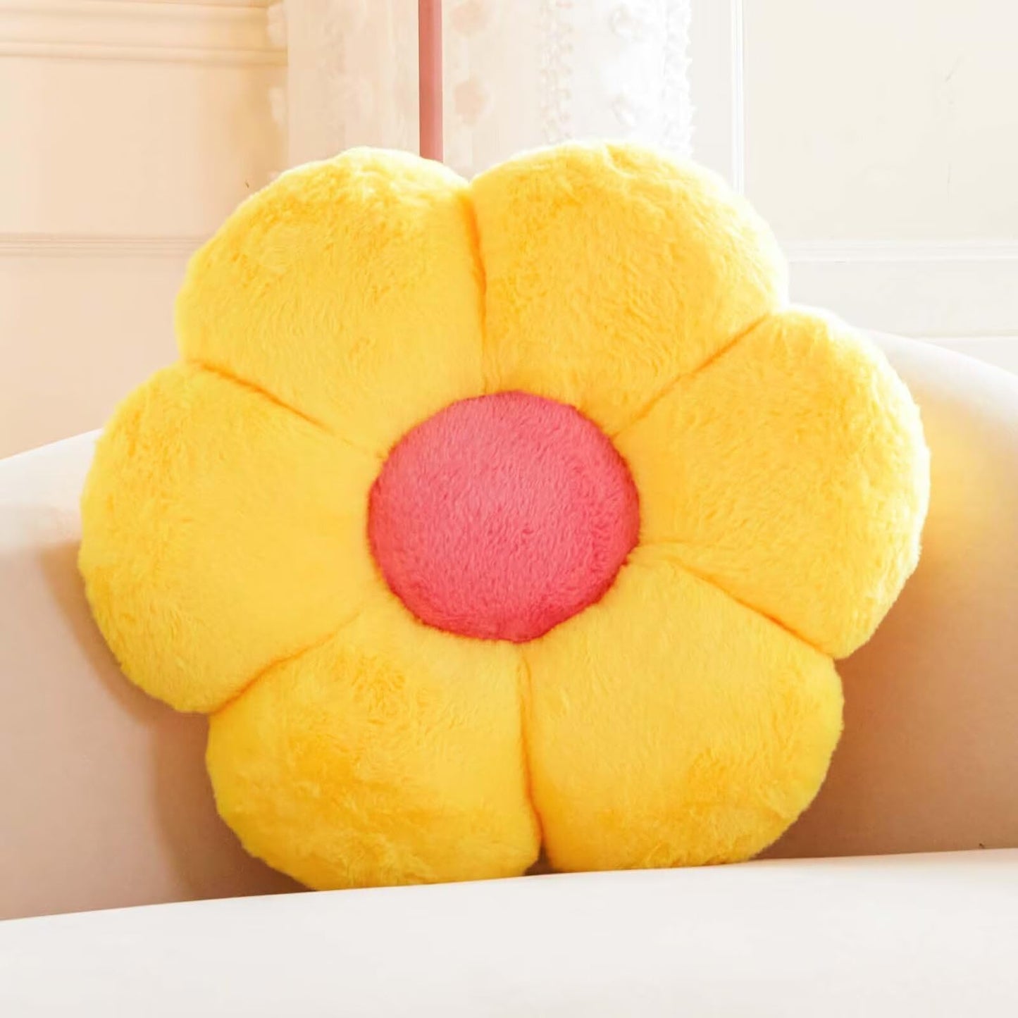 Plush Flower-Shaped Throw Pillow – Soft Faux Rabbit Fur Cushion for Bedroom or Living Room Decor