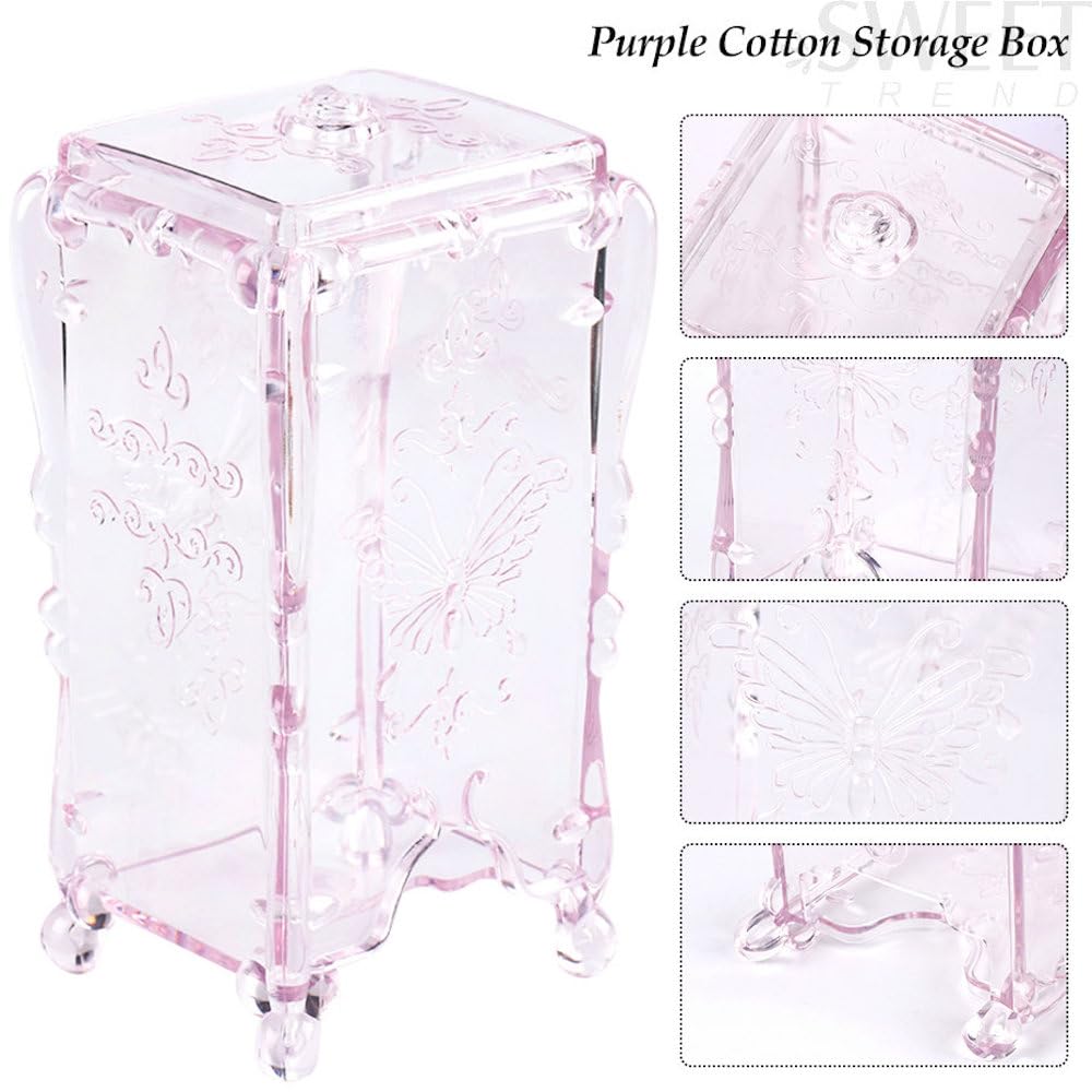 Modern Balletcore Clear Pink Cotton Pad Storage Box - Makeup & Cosmetic Organizer with Lift-Off Lid