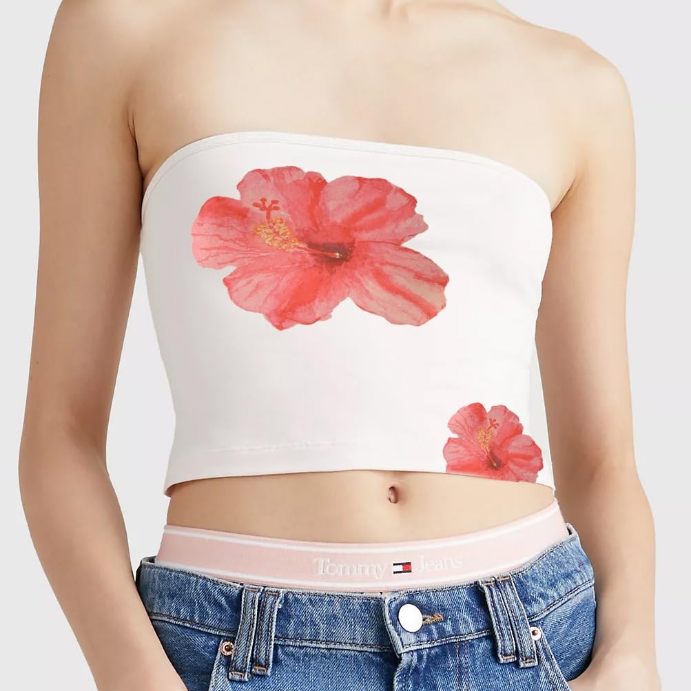 Women Y2k Floral Tube Tops Flower Print Strapless Sleeveless Bandeau Tops