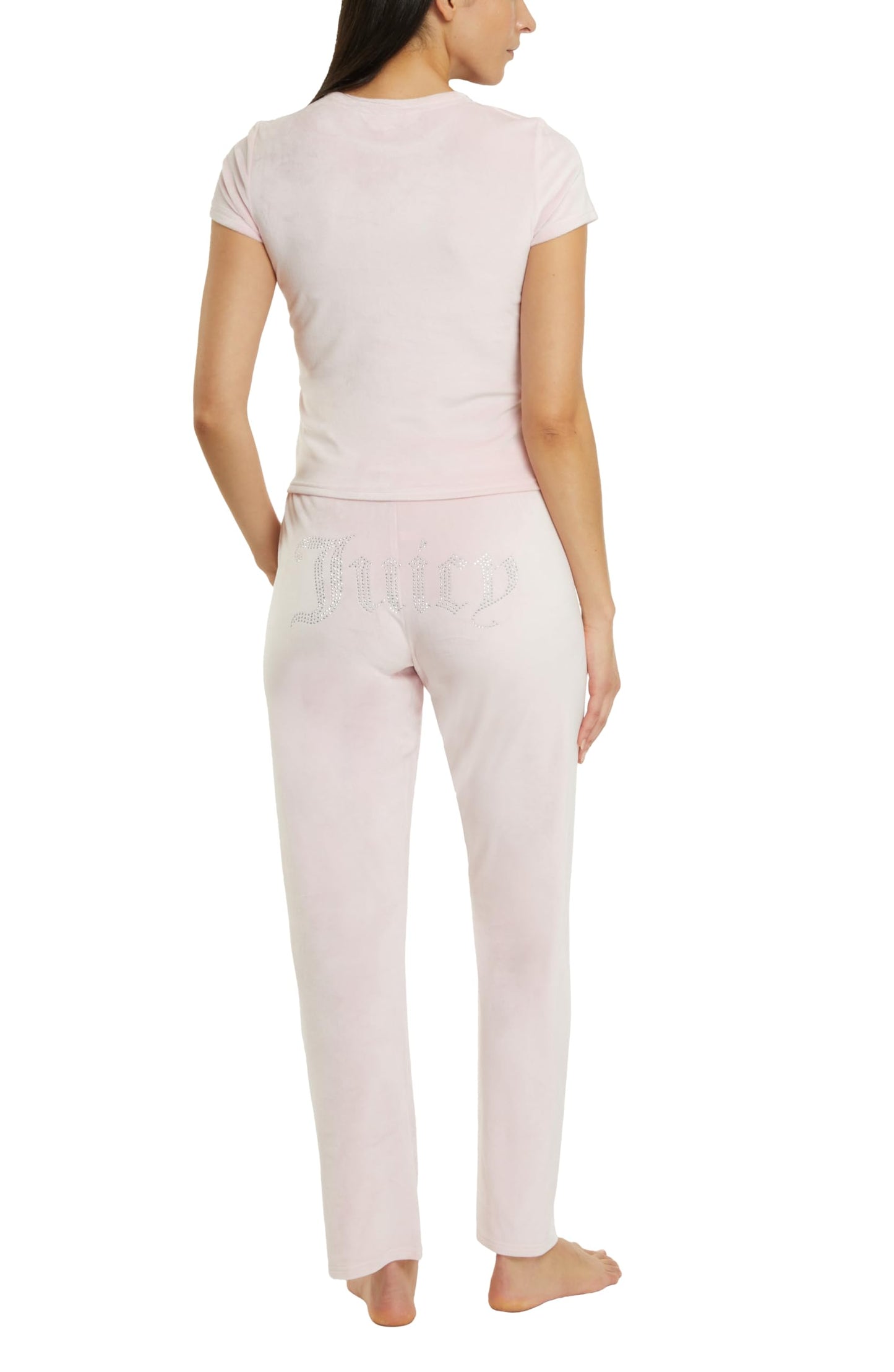 Juicy Couture Women's 2-Piece Velvet Fleece Lounge Sleepwear Set – Short Sleeve Shirt and Pants