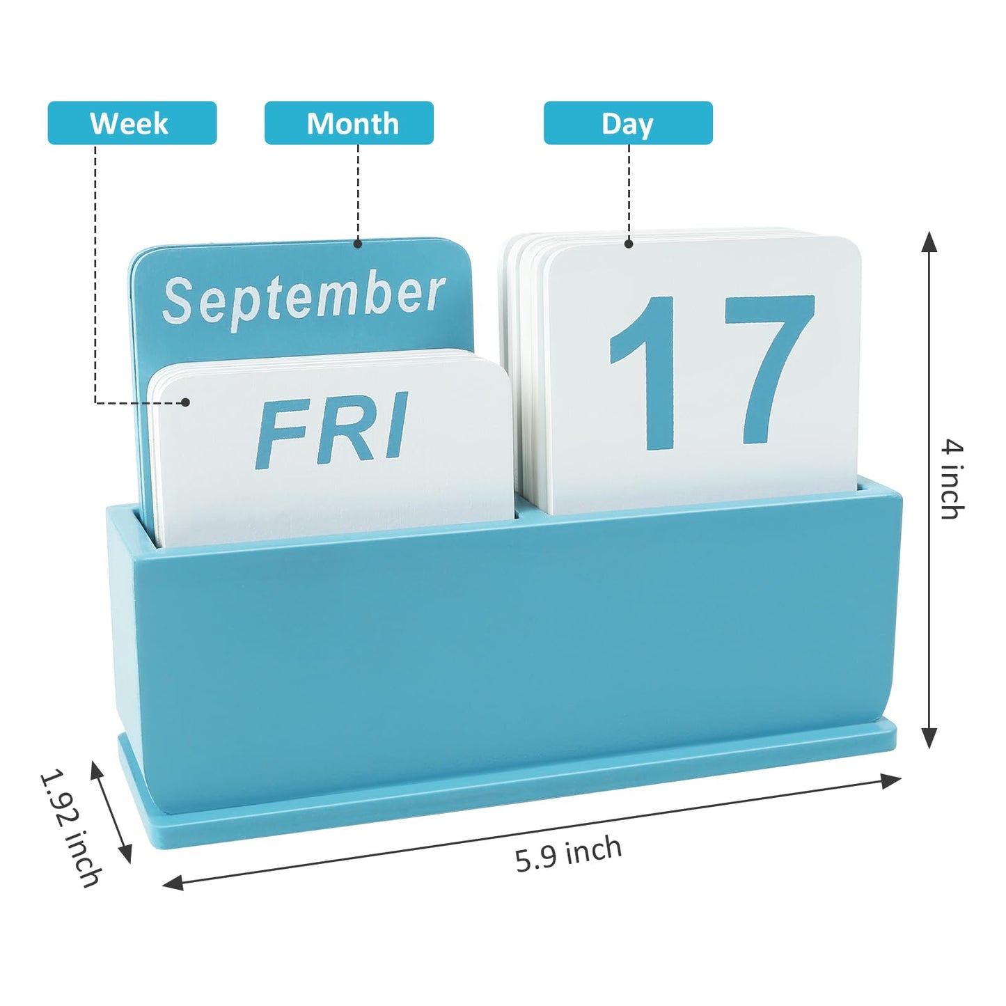 Wooden Block Perpetual Calendar for Desk, Daily Desktop Standing Flip Calendar with Large Display