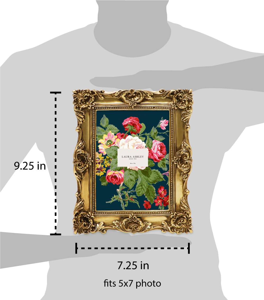 Laura Ashley 2x3 Ornate Resin Picture Frame – Handcrafted Floral Design with Easel for Tabletop and Wall Display