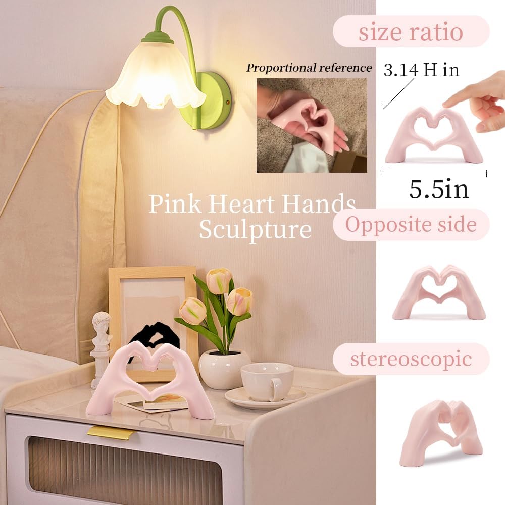 Pink Heart Hand Sculpture – Cute Finger Heart Statue for Girl’s Bedroom Decor & Gift