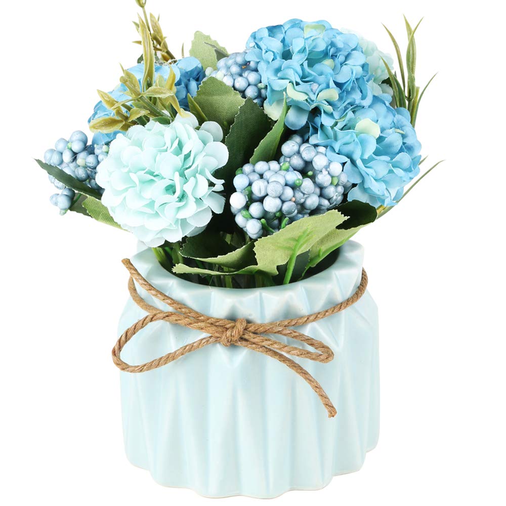 Hydrangea Bouquet with Small Ceramic Vase Fake Silk Variety Flower