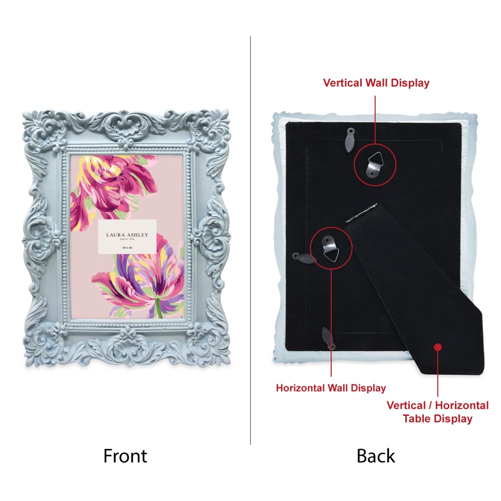 Laura Ashley 2x3 Ornate Resin Picture Frame – Handcrafted Floral Design with Easel for Tabletop and Wall Display