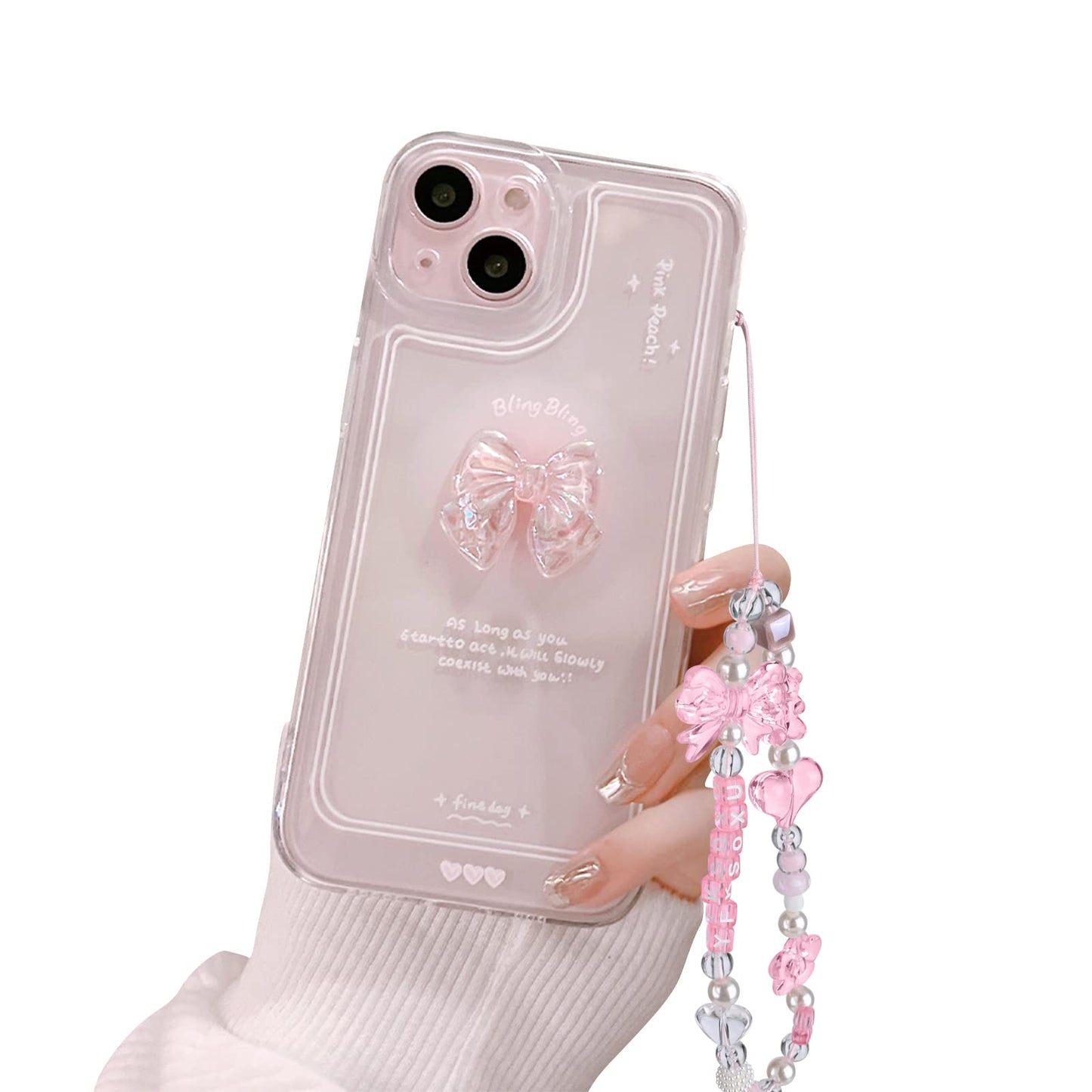 Cute 3D Pink Bowknot Slim Clear Aesthetic Design Protection Phone Cases Cover Compatible for iPhone 13