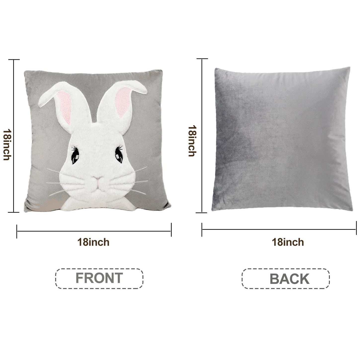 Embroidered 3D Bunny Rabbit Throw Pillowcase Velvet Spring Easter Pillow Covers