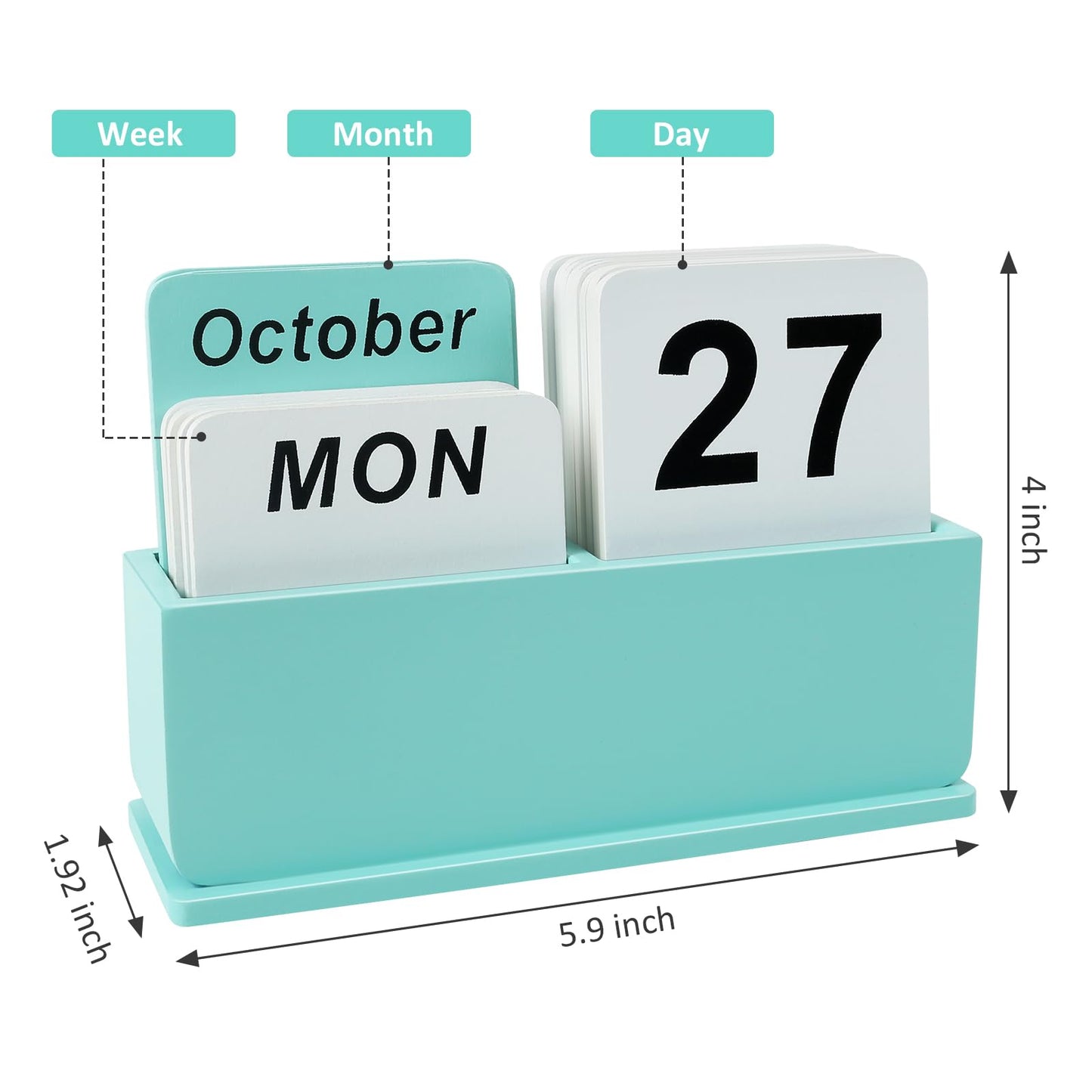 Wooden Block Perpetual Calendar for Desk, Daily Desktop Standing Flip Calendar with Large Display