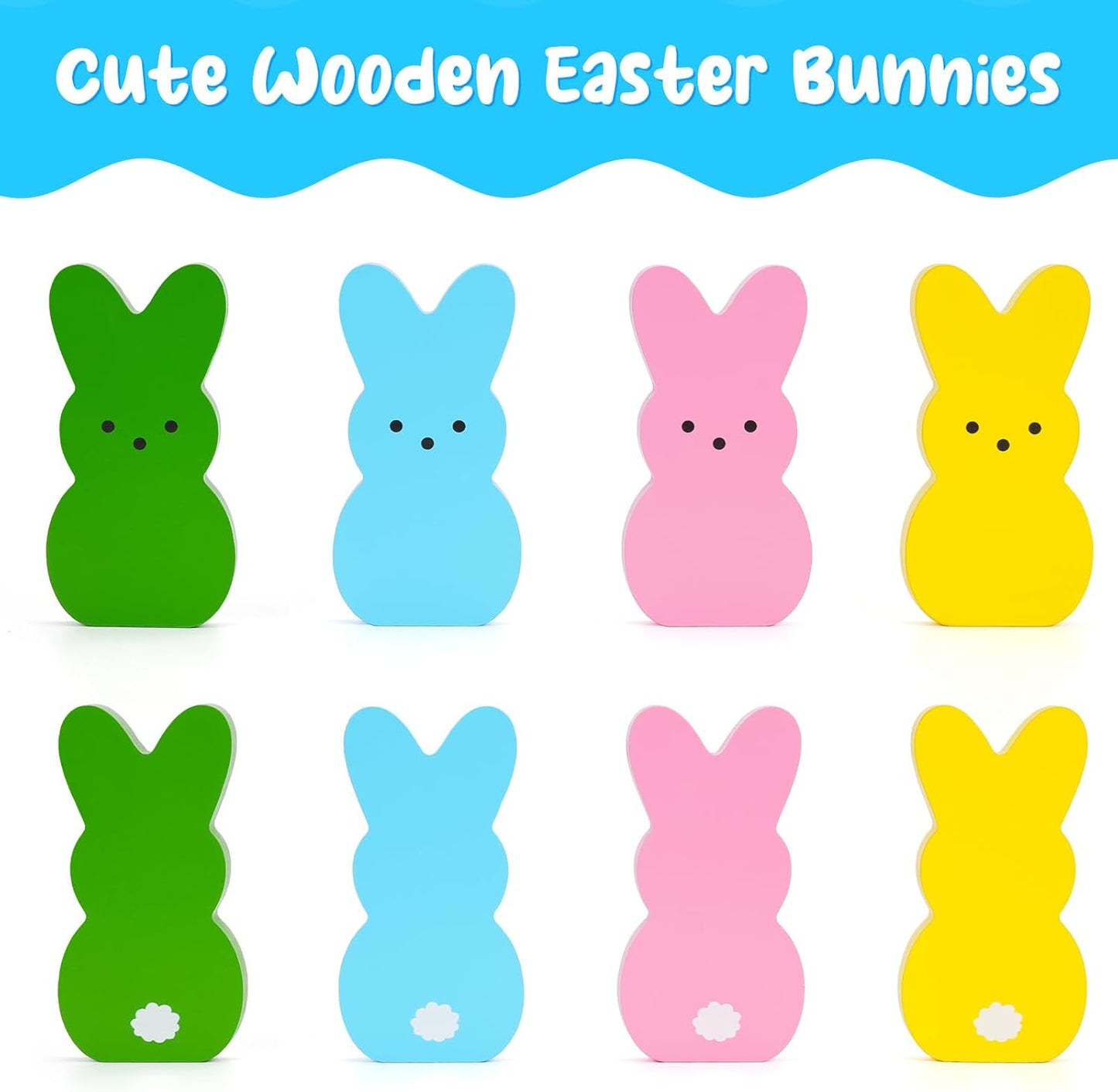 Easter Decor, 4 Pcs Bunny Table Decorations Wooden Spring Signs for Home