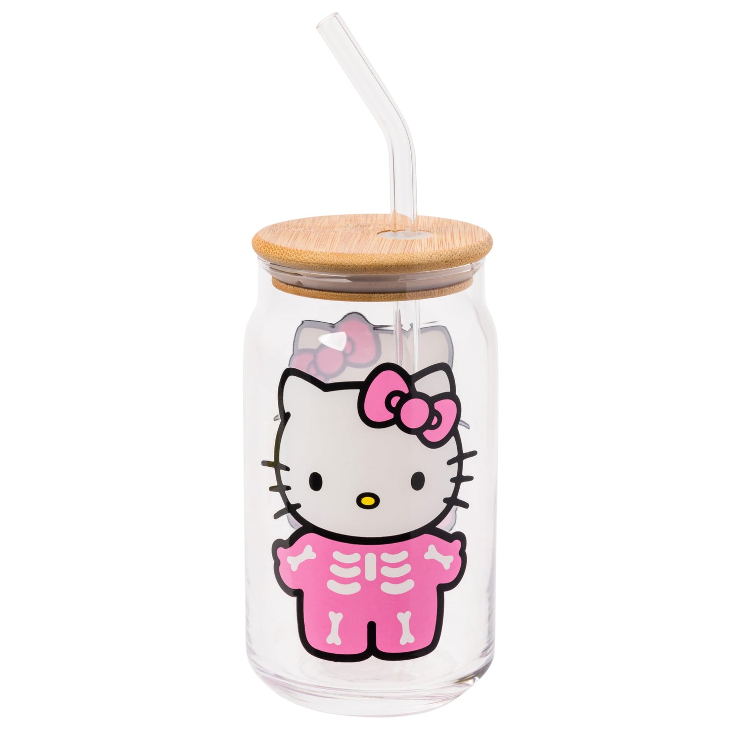 Sanrio Glass Jar Tumbler with Bamboo Lid and Glass Straw, 16 Ounces