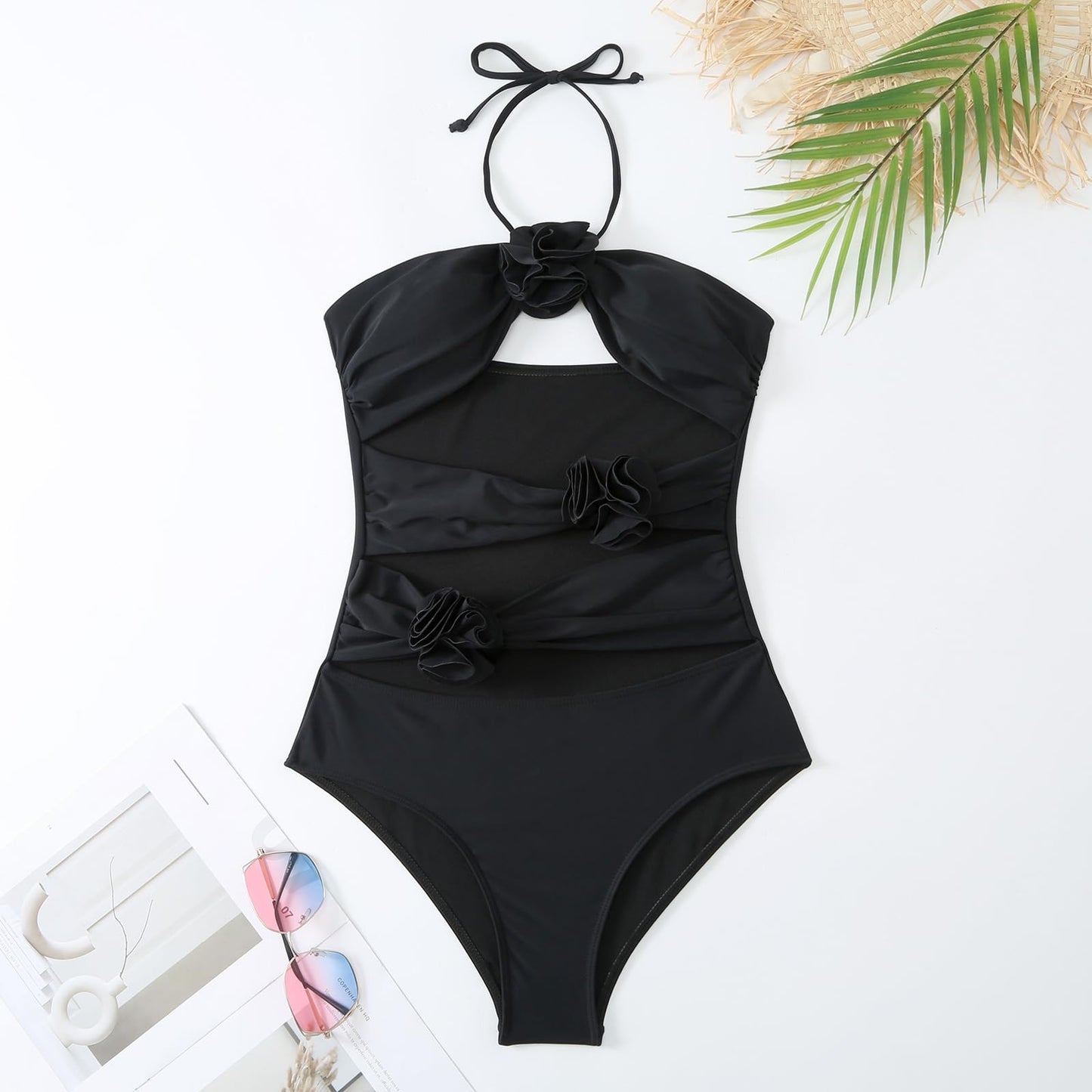 Women's Three-Piece Swimsuit Set with Tummy Control, Matching Wrap Skirt, and Mesh Cover-Up