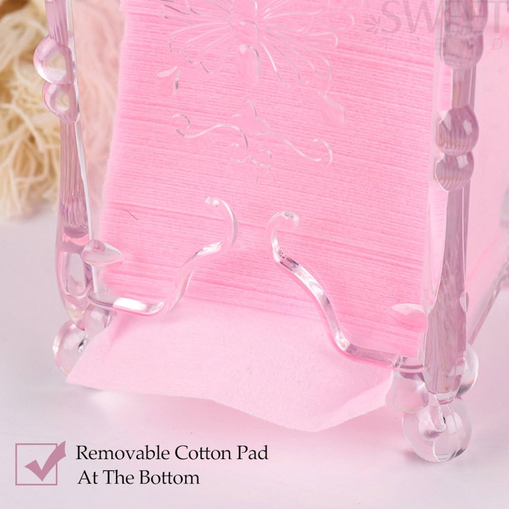 Modern Balletcore Clear Pink Cotton Pad Storage Box - Makeup & Cosmetic Organizer with Lift-Off Lid