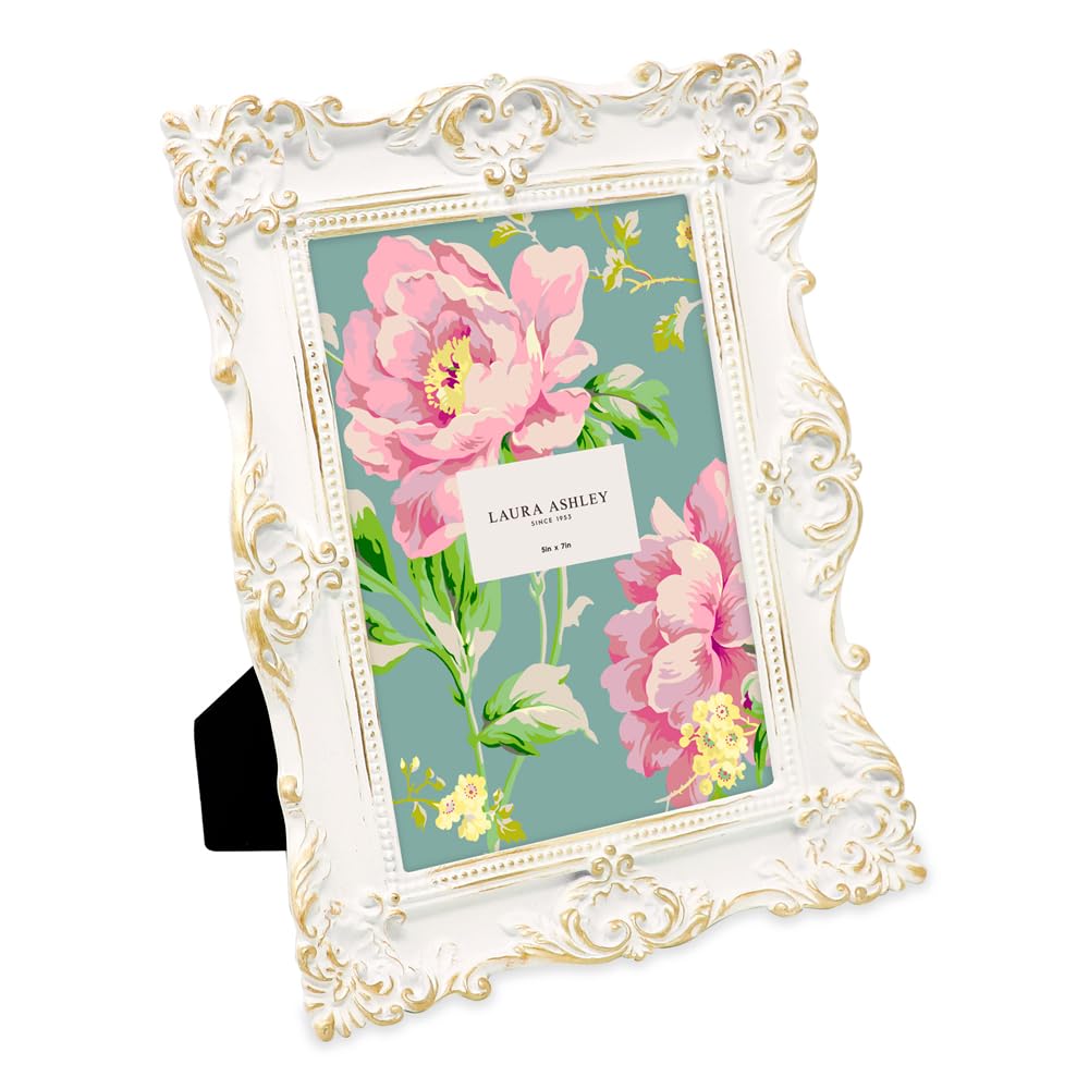 Laura Ashley 2x3 Ornate Resin Picture Frame – Handcrafted Floral Design with Easel for Tabletop and Wall Display