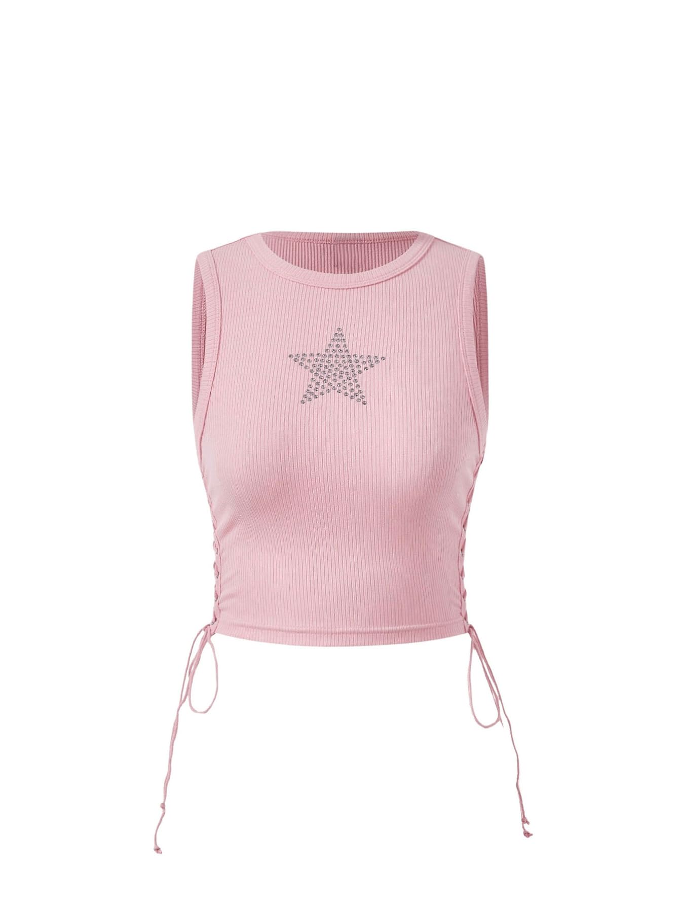 Women's Tank Tops Y2K Sleeveless Ribbed Star Crop Tank Top