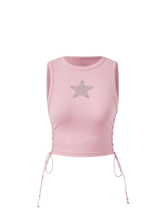 Women's Tank Tops Y2K Sleeveless Ribbed Star Crop Tank Top