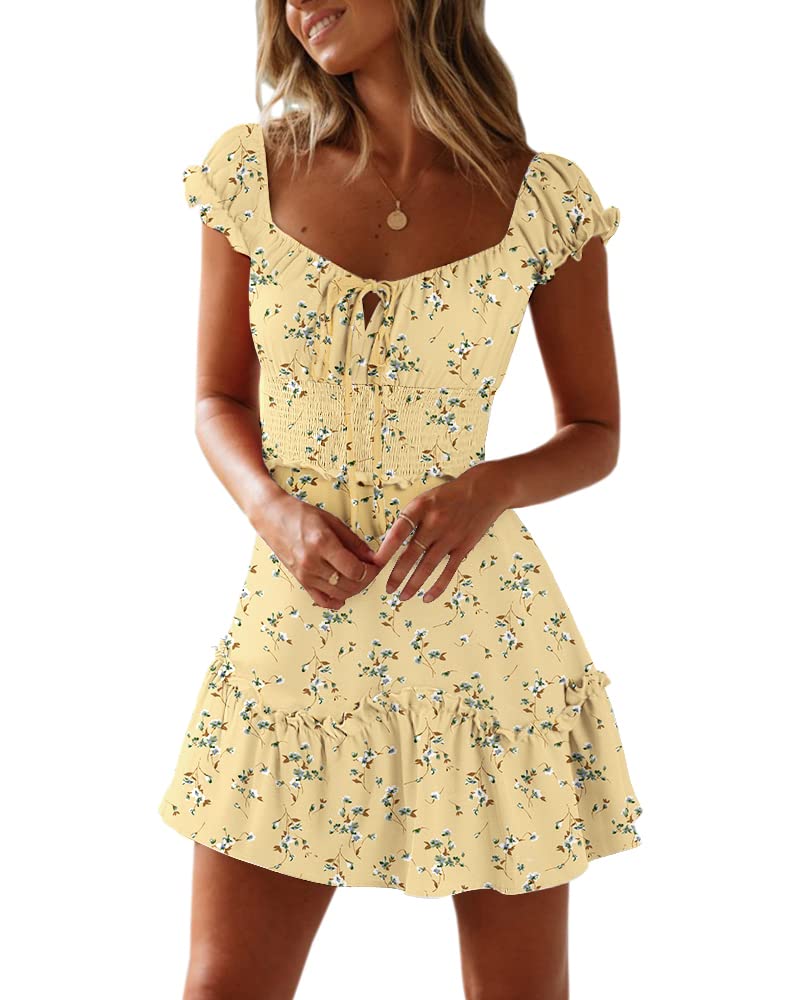 Women's Summer Ruffle Sleeve Sweetheart Neckline Printing Mini Dress