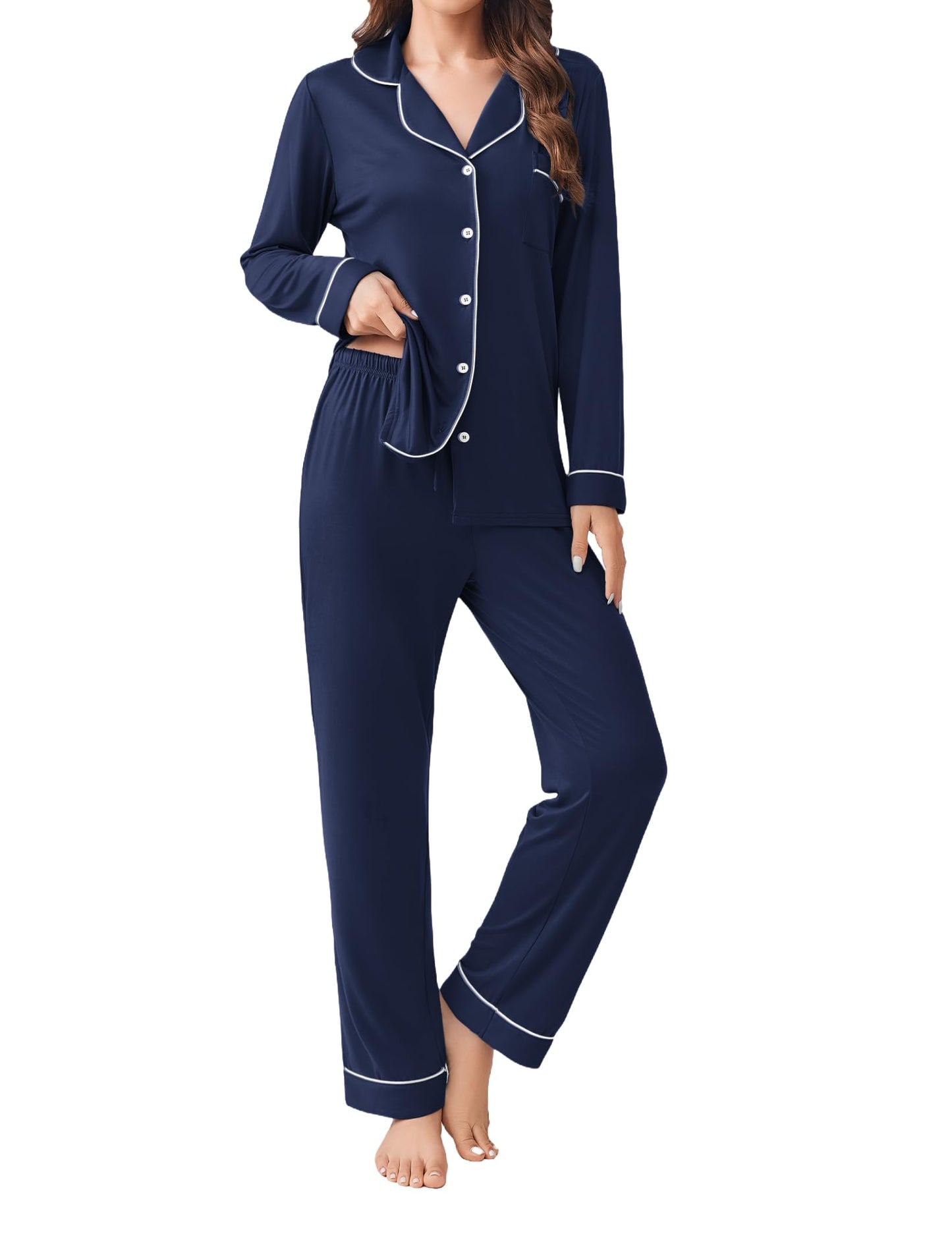 Womens Pajamas Set 2 Piece Button Down Pjs Soft Long Sleeve Top and Pants Sleepwear Set Lounge Sets