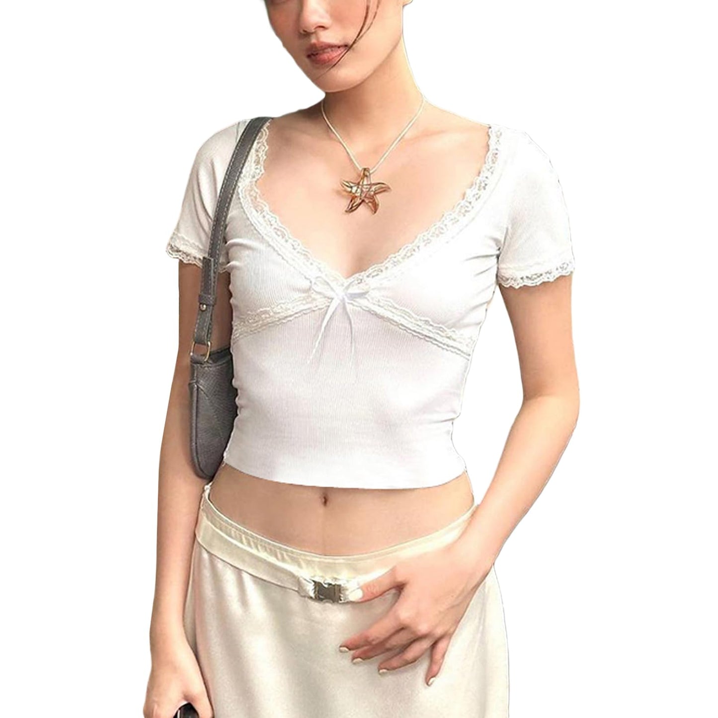 Women Vintage Y2K T-Shirt Milkmaid Crop Tops