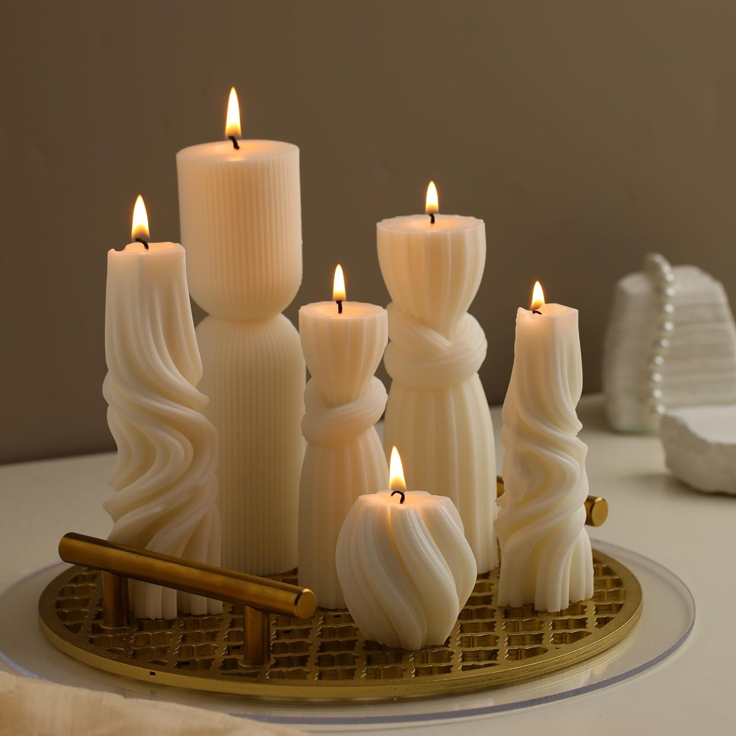 Modern Pillar Candles Ribbed Decorative Candle - Scented Ribbed Decor for Home