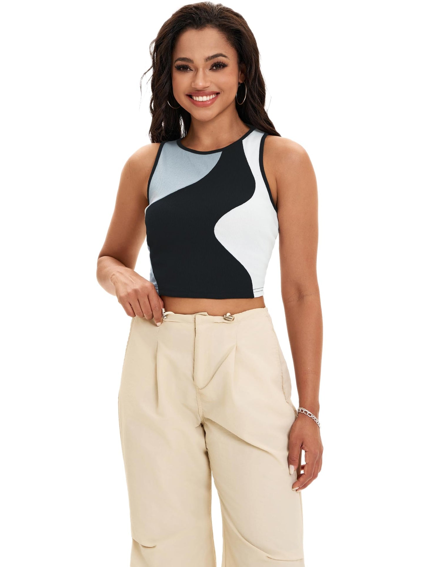 Crop Tank Tops mer Color Block Ribbed Tops