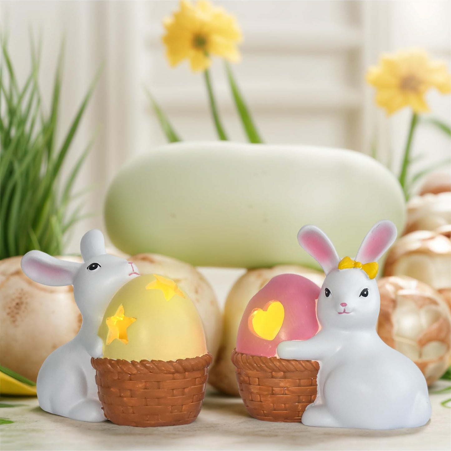 Easter Bunny Figurines Mantel Decor Resin 6Pcs Rabbit Statue Set Table Centerpiece Decorations 2.5 * 1.5 * 3 inch