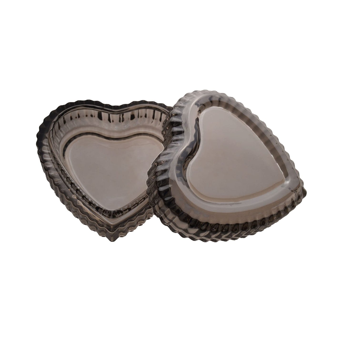 Heart-Shaped Crystal Glass Jewelry Box with Embossed Design and Lid