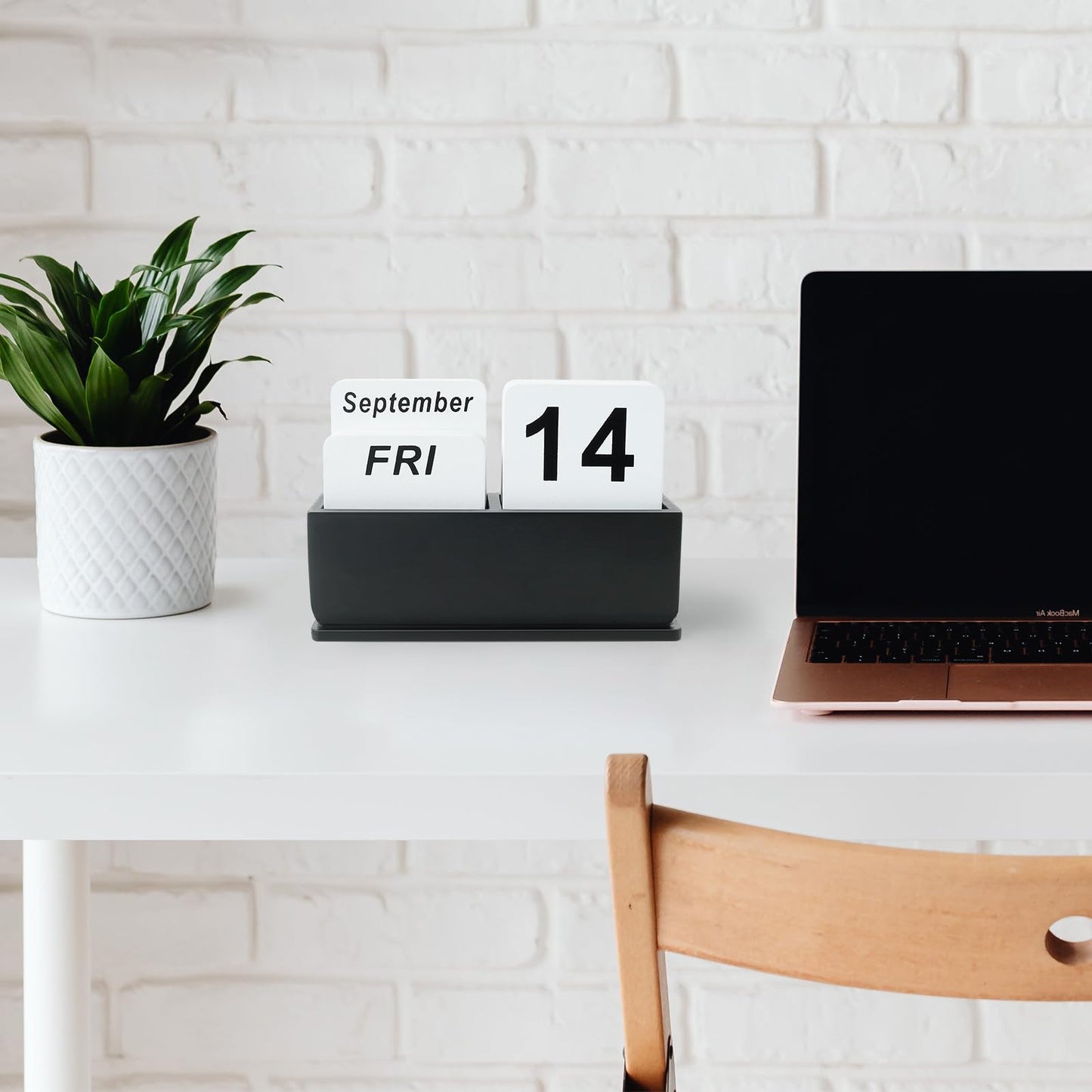 Wooden Block Perpetual Calendar for Desk, Daily Desktop Standing Flip Calendar with Large Display