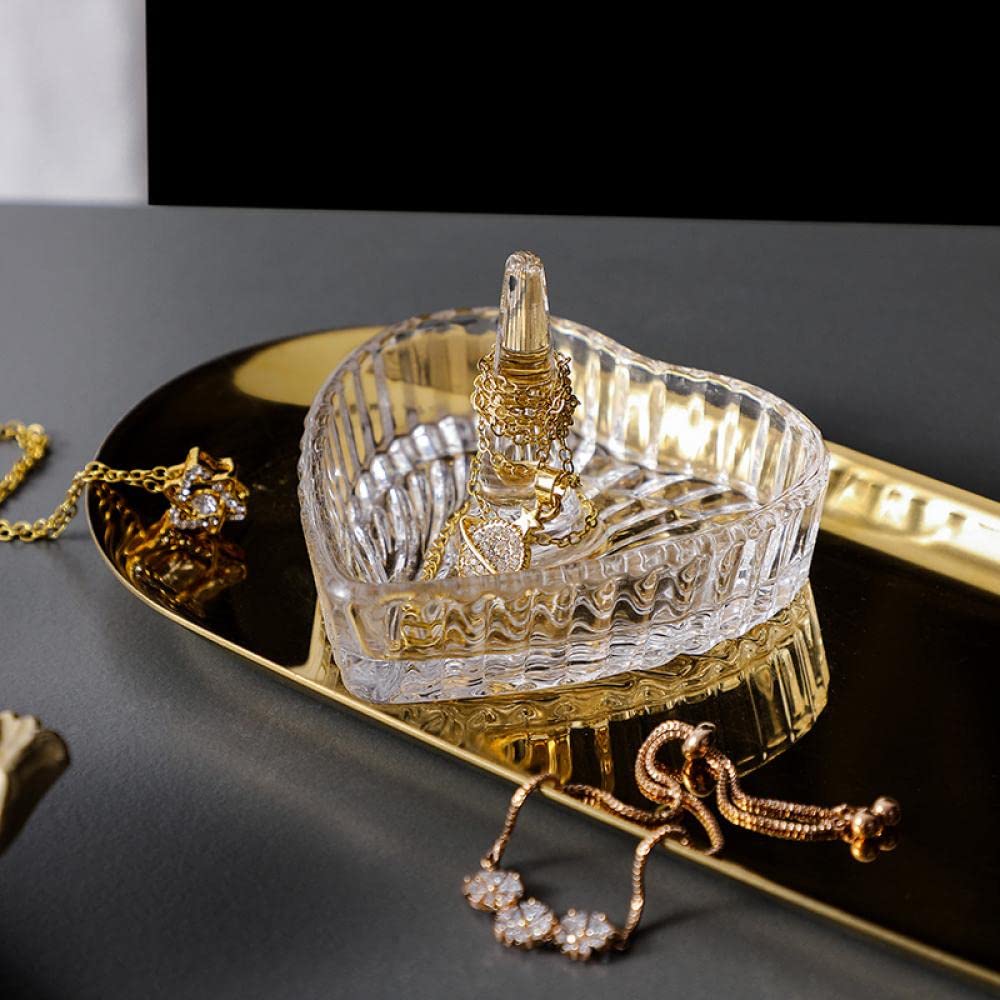 Heart-Shaped Crystal Glass Jewelry Box with Embossed Design and Lid