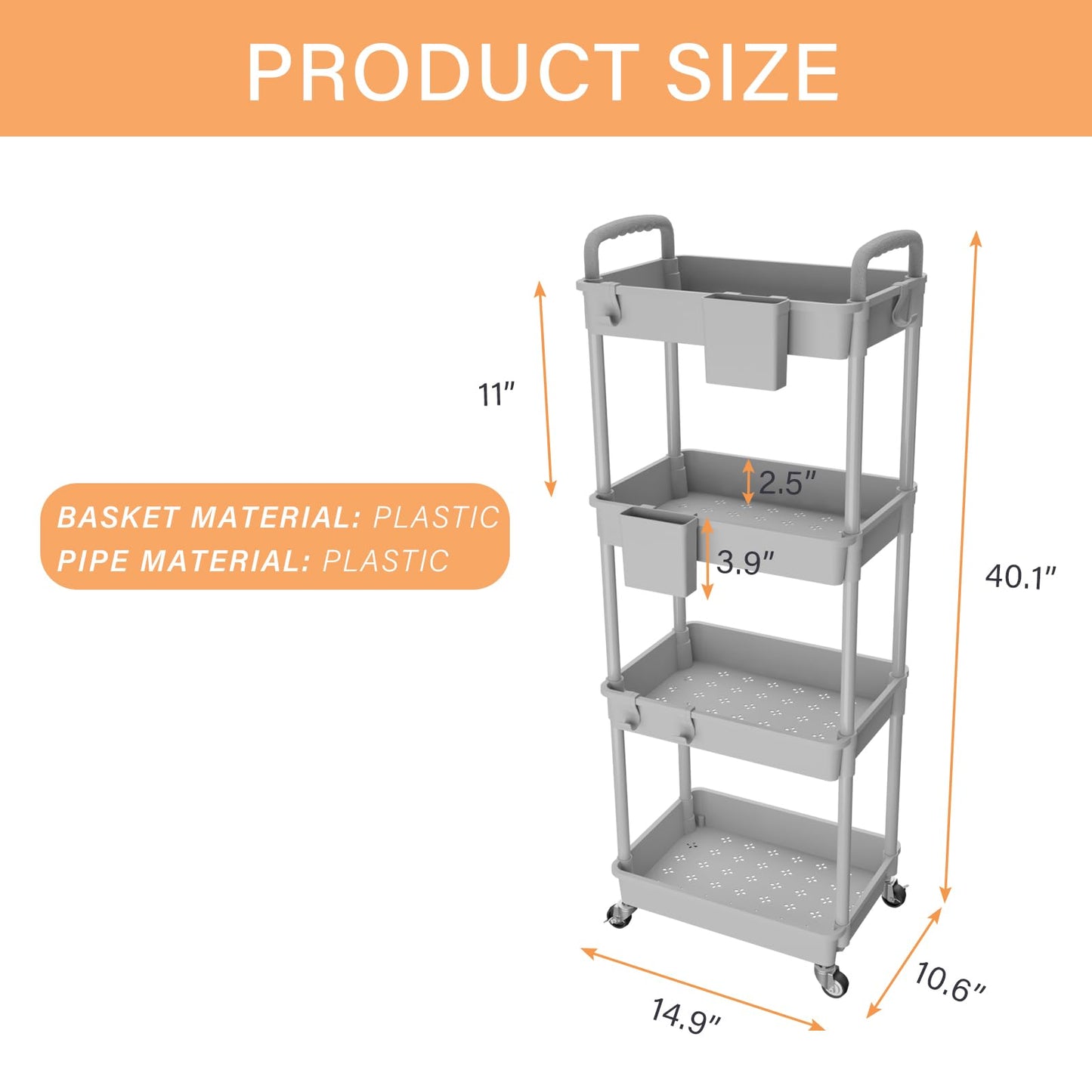 Rolling Utility Cart with Drawer,Storage Cart with Iron Wheels