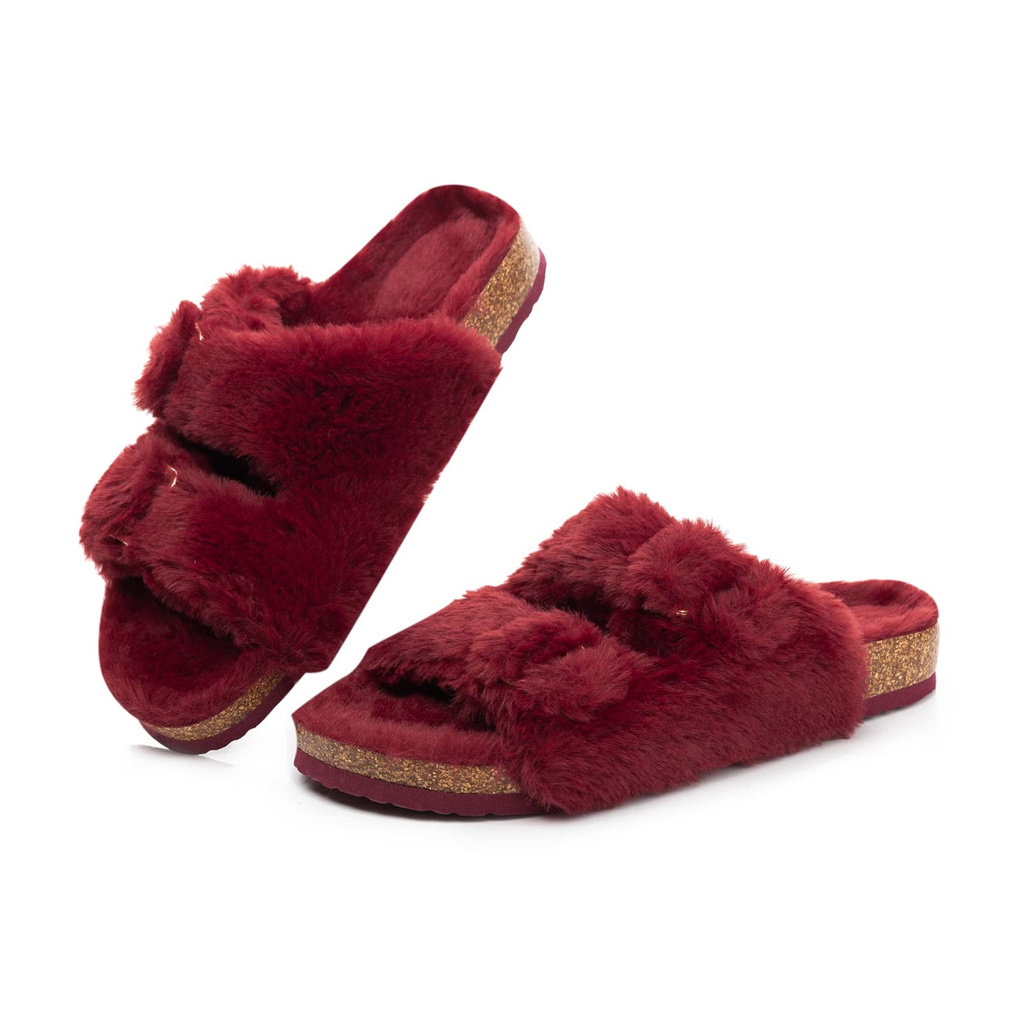 Womens Open Toe Slipper with Cozy Lining, Faux Fur Slide Sandals