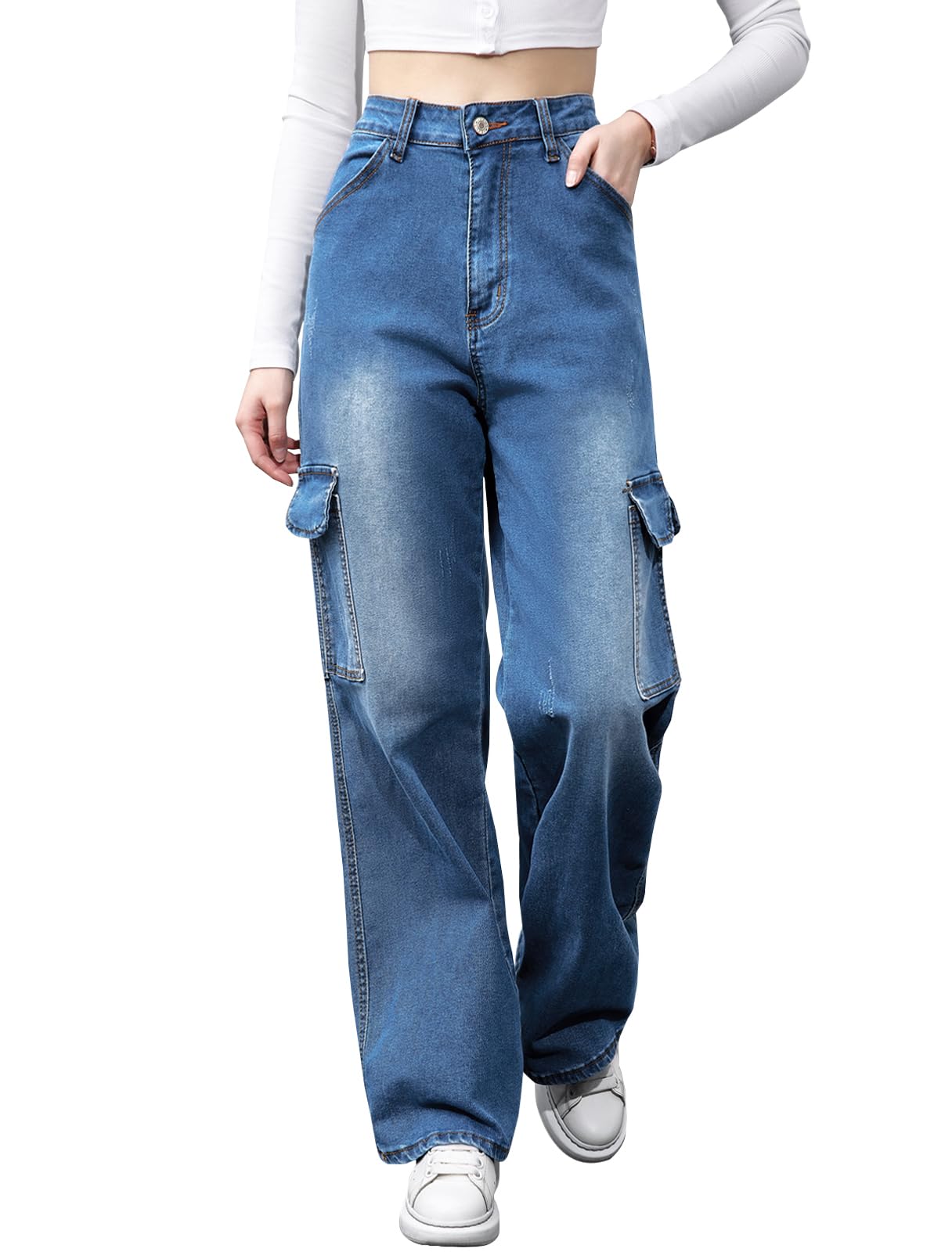 Y2K High-Waisted Baggy Jeans – Stretch Wide-Leg Denim