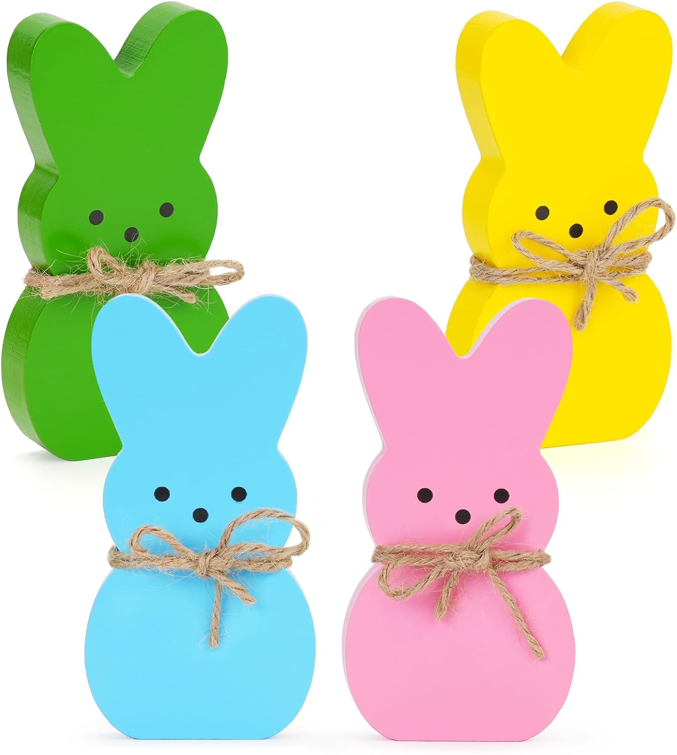 Easter Decor, 4 Pcs Bunny Table Decorations Wooden Spring Signs for Home